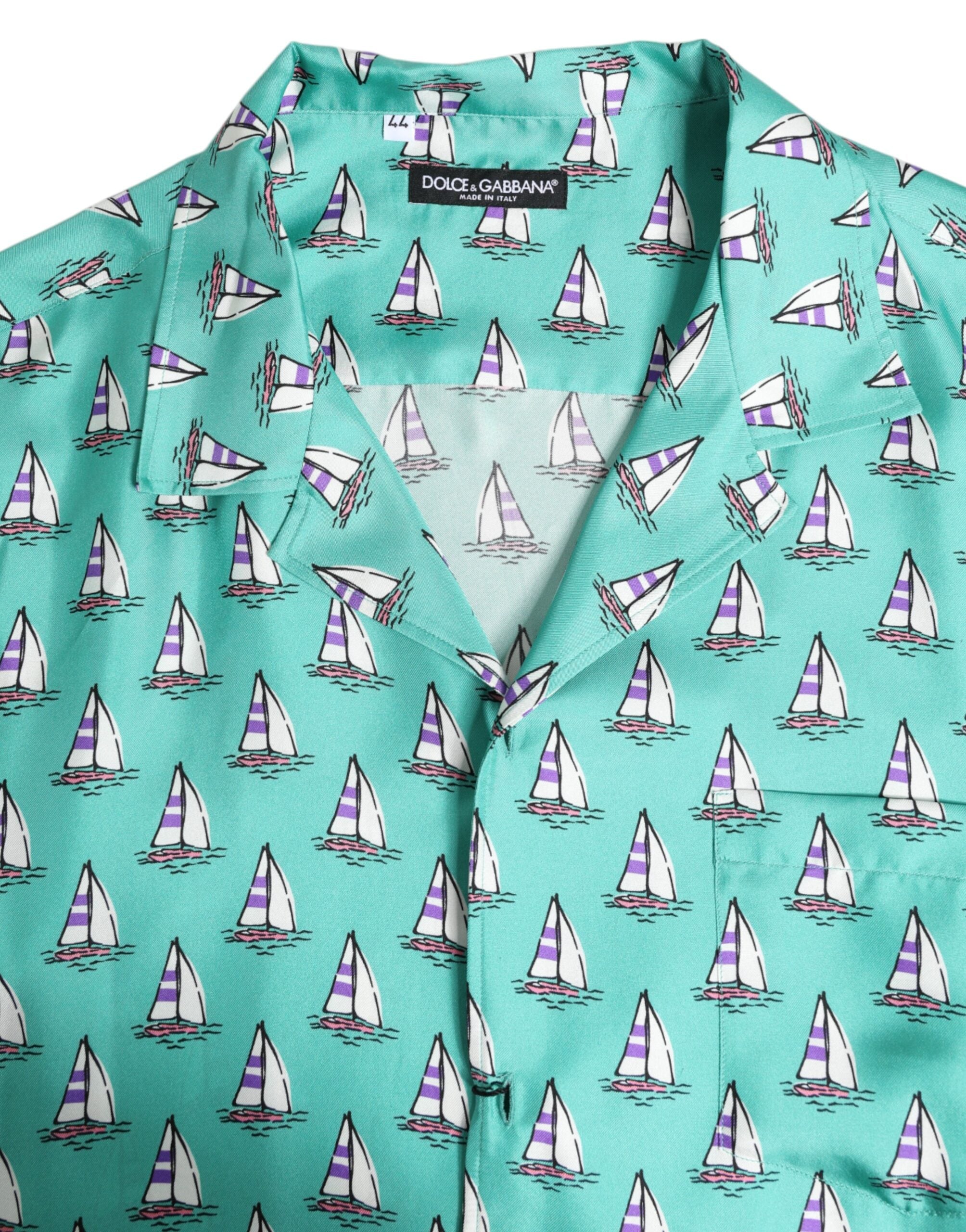 Dolce & Gabbana Green Printed Short Sleeves Casual Shirt Dolce & Gabbana