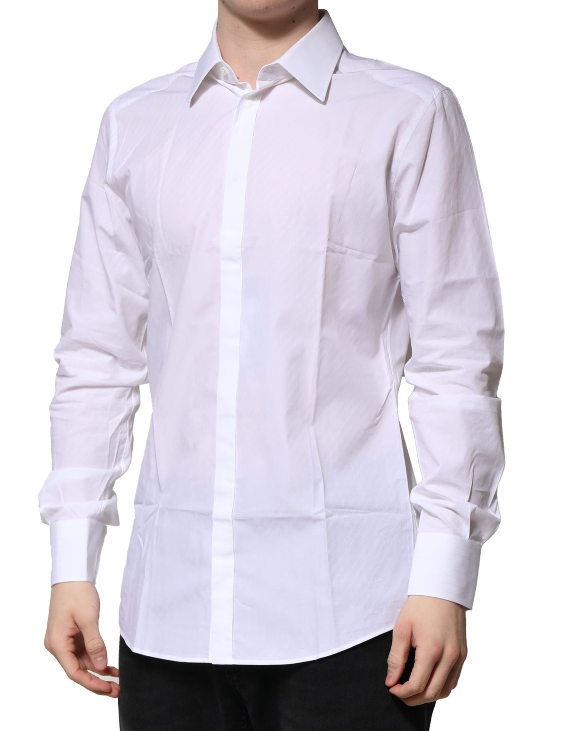 Dolce & Gabbana White Cotton Long Sleeves GOLD Formal Shirt Dolce & Gabbana