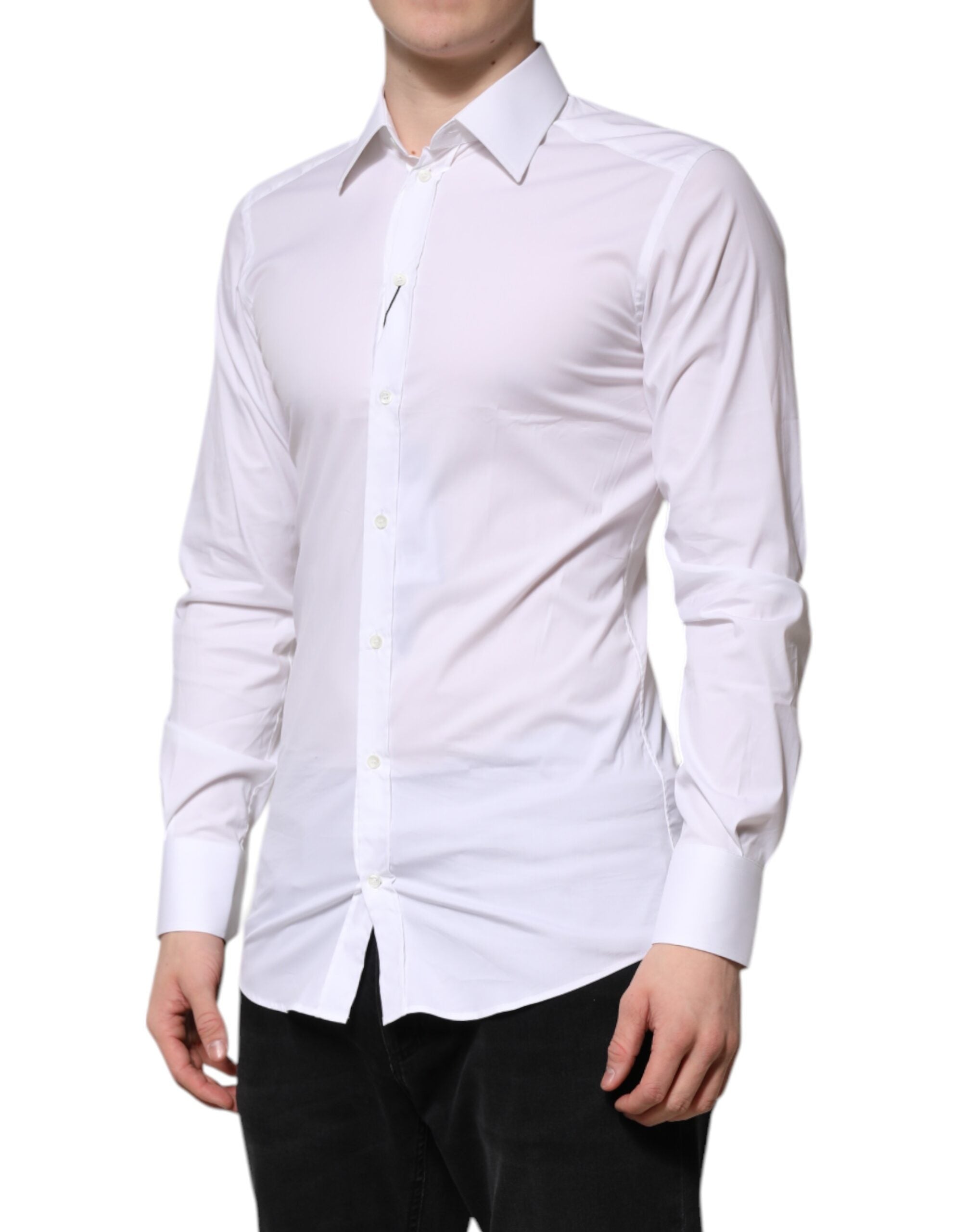 Dolce & Gabbana White Cotton GOLD Long Sleeves Formal Shirt Dolce & Gabbana