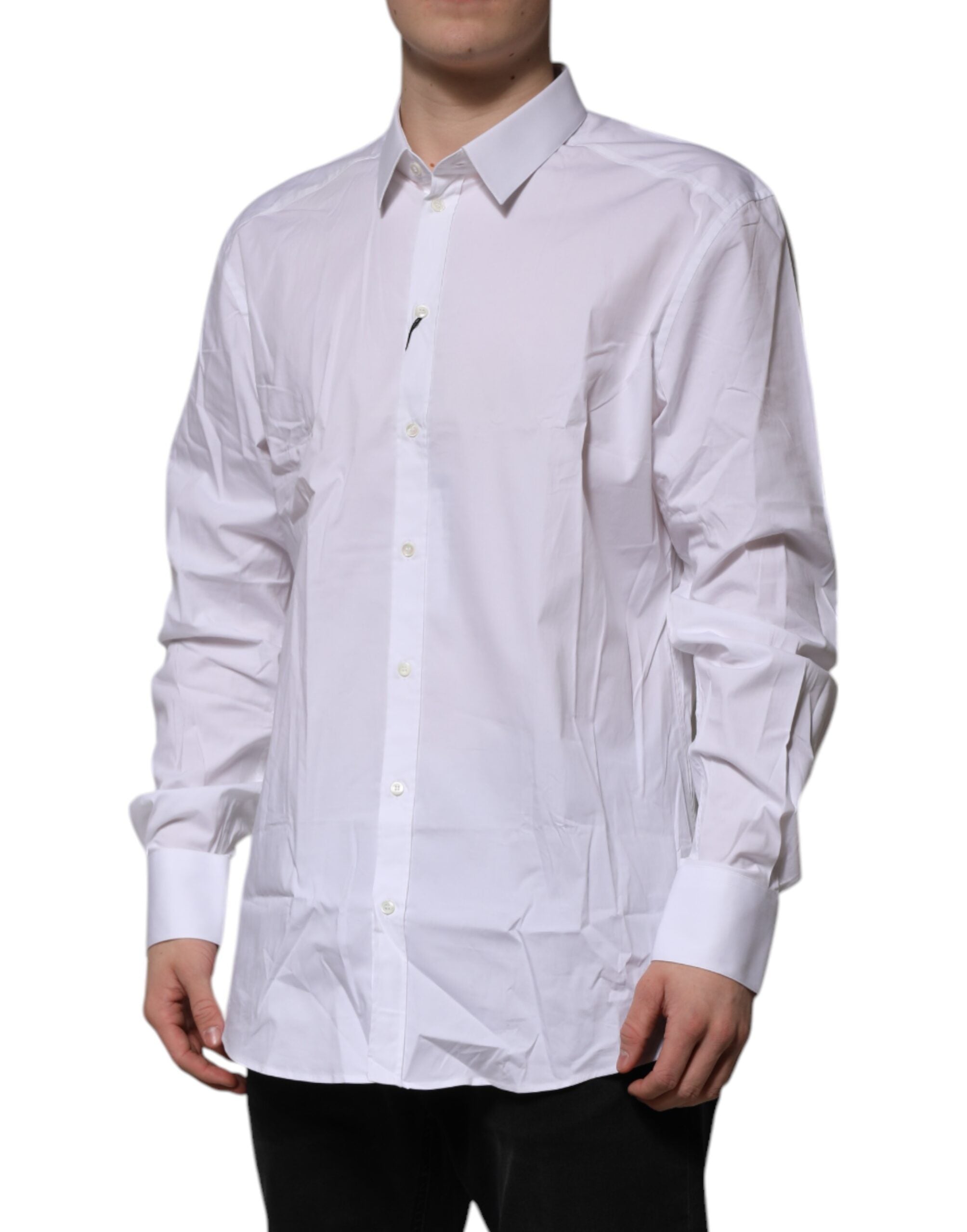 Dolce & Gabbana White Cotton GOLD Long Sleeves Formal Shirt Dolce & Gabbana