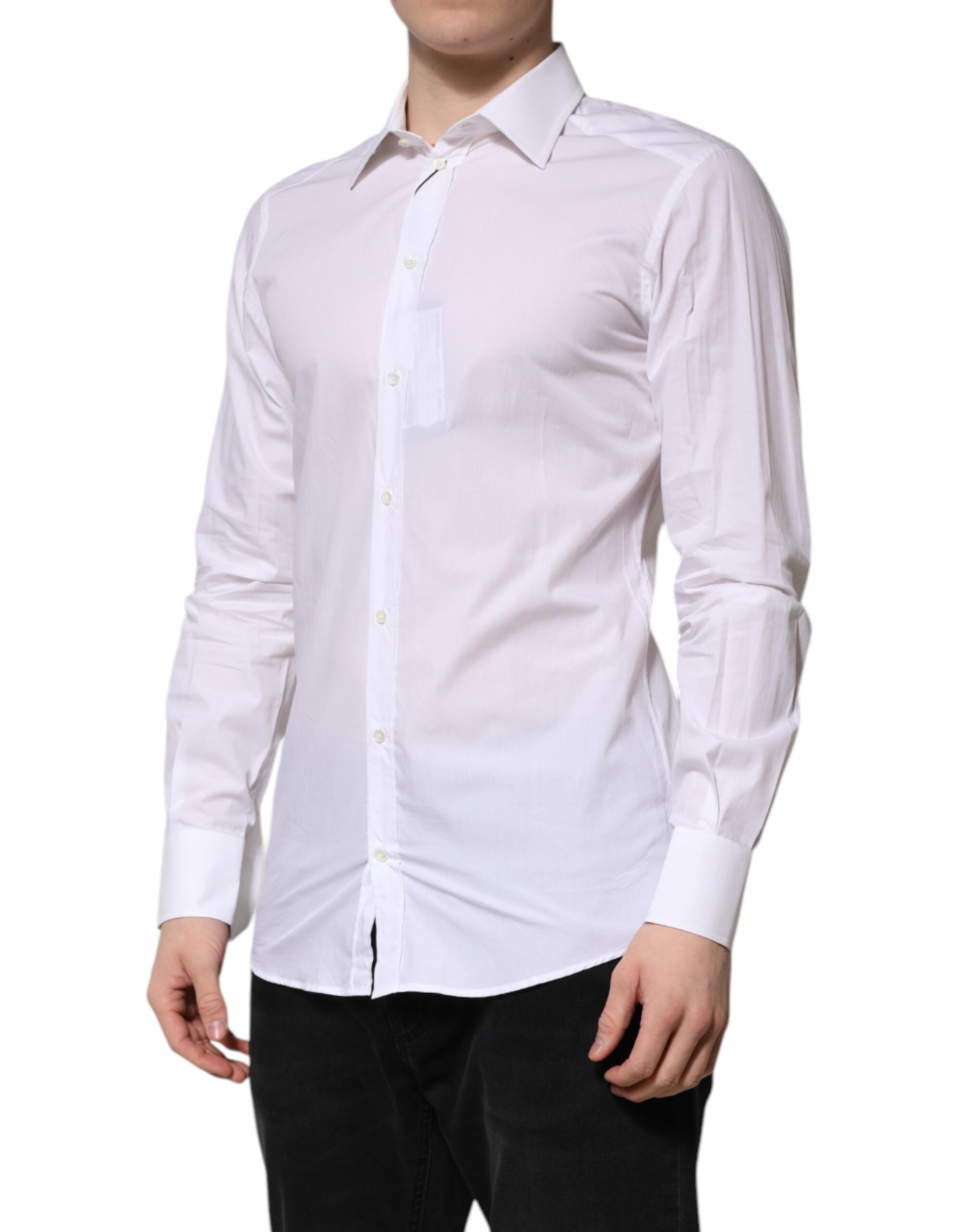 Dolce & Gabbana White GOLD Long Sleeves Dress Men Formal Shirt Dolce & Gabbana