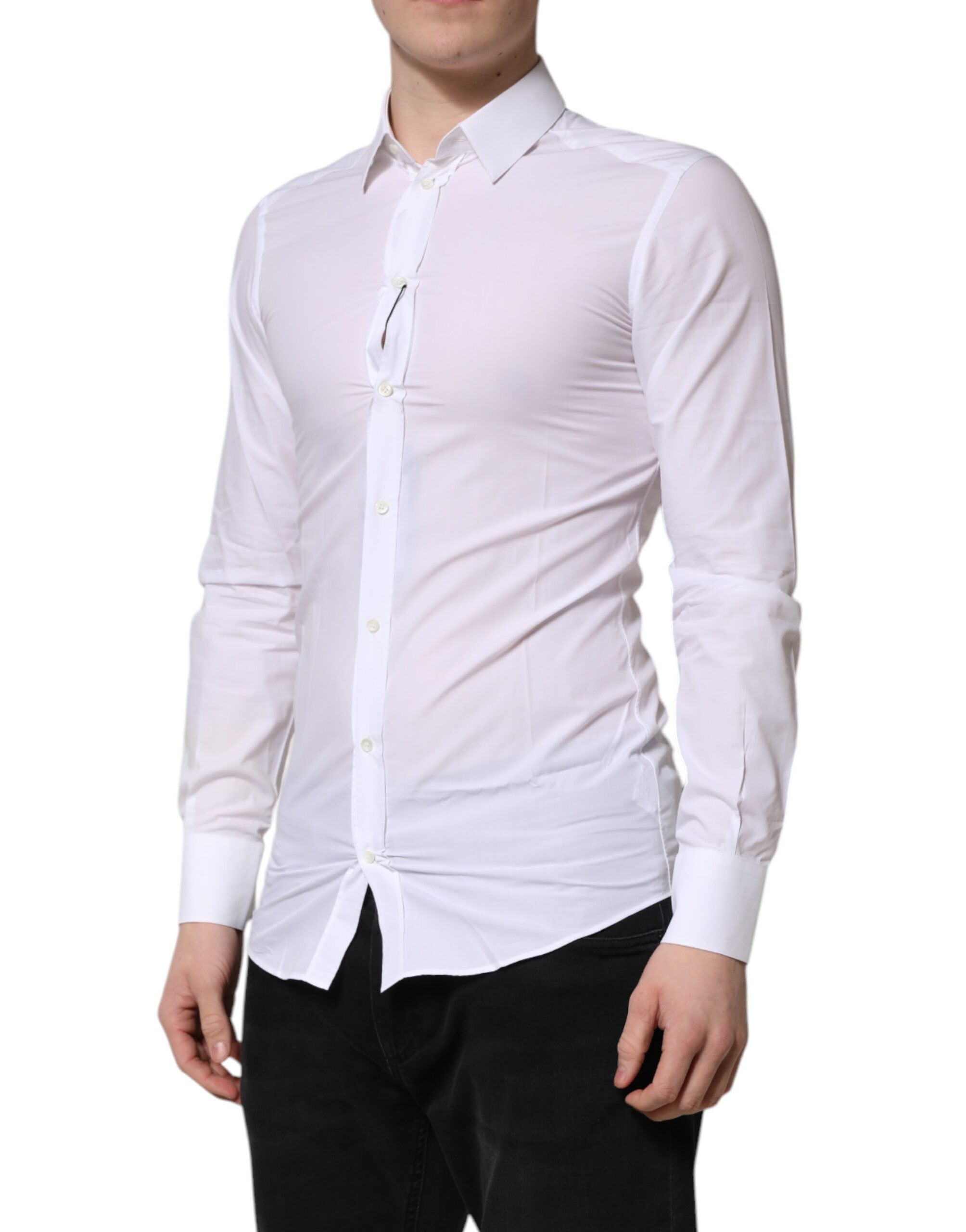 Dolce & Gabbana White GOLD Long Sleeves Dress Men Formal Shirt Dolce & Gabbana