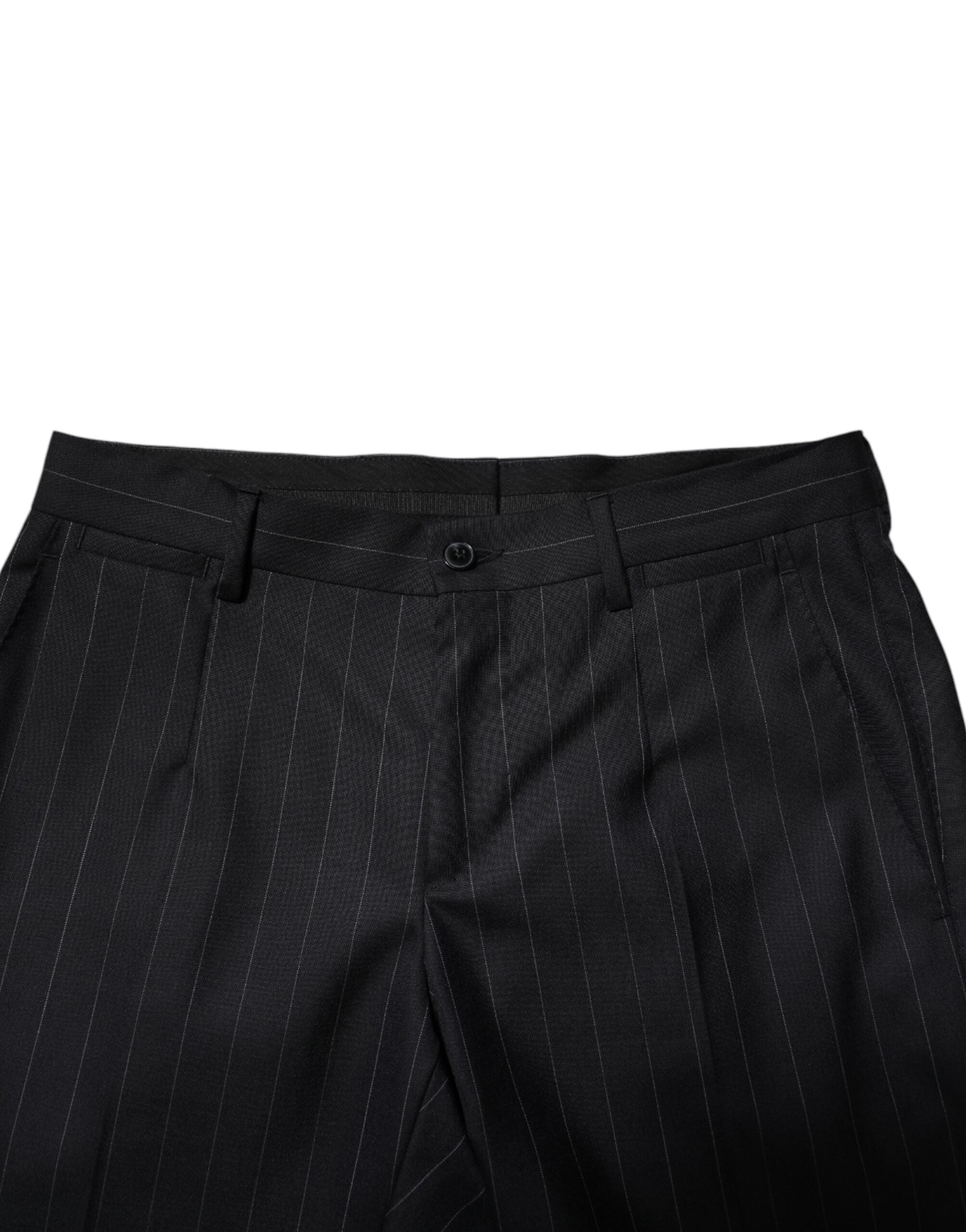 Dolce & Gabbana Black Wool Striped Formal Pants Dolce & Gabbana