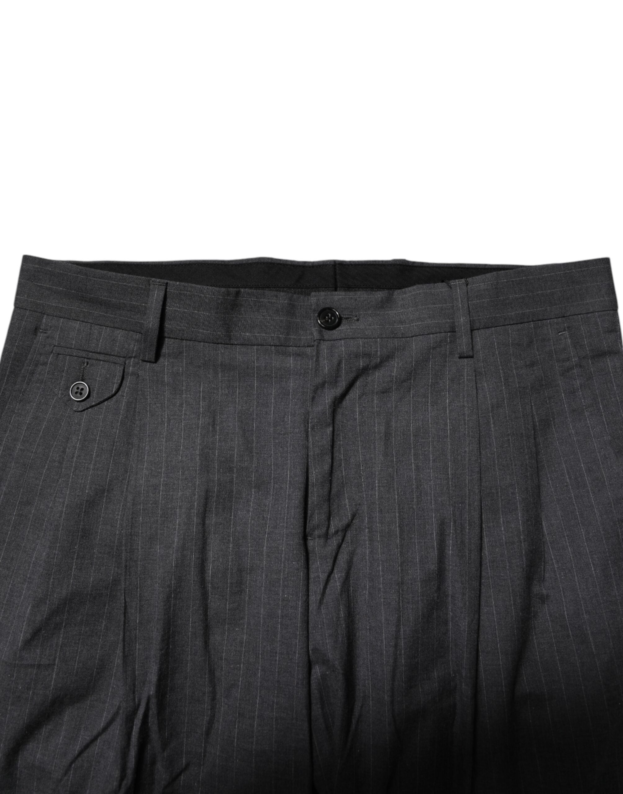 Dolce & Gabbana Gray Striped Cotton Formal Pants Dolce & Gabbana