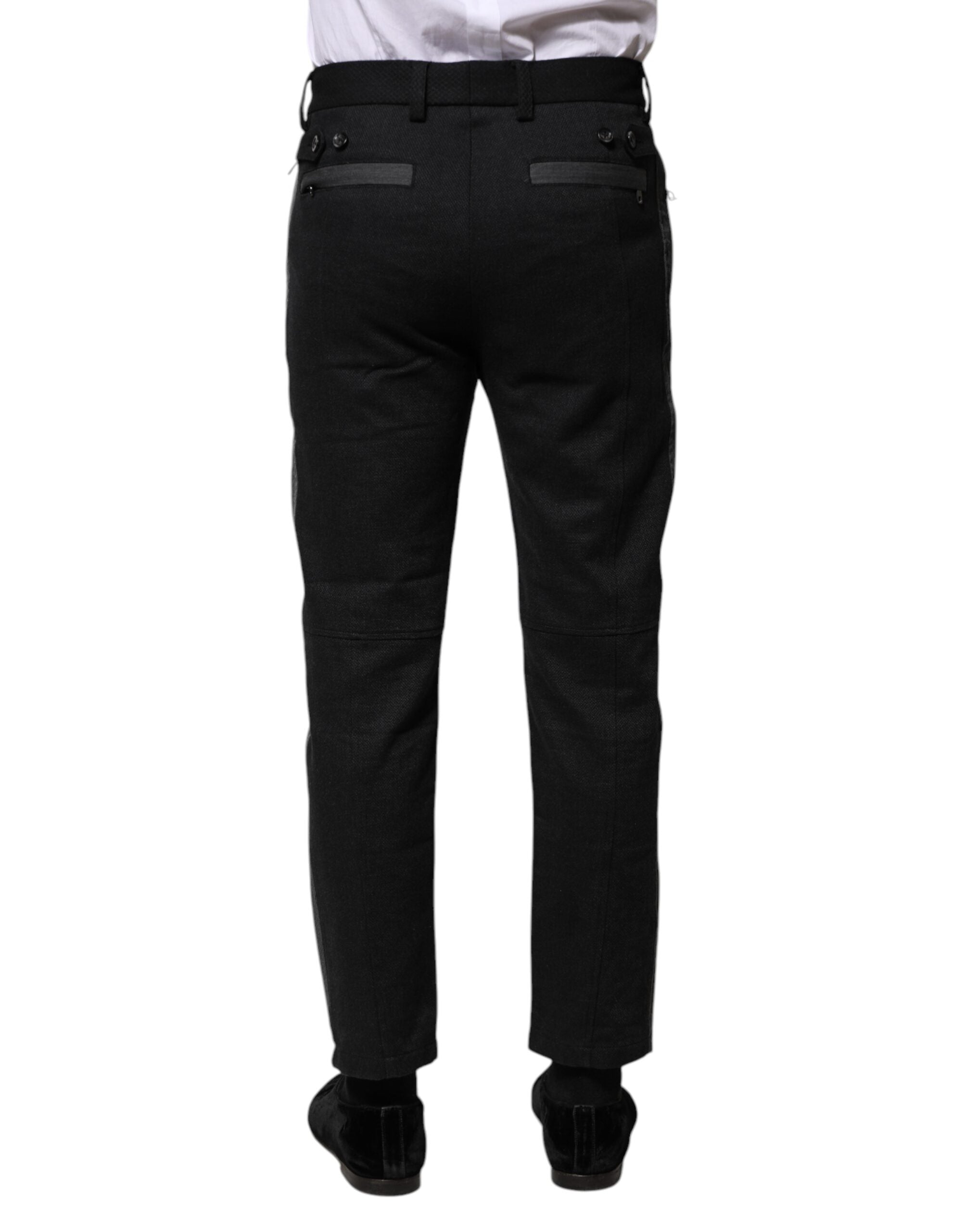 Dolce & Gabbana Black Gray Fantasy Cotton Formal Slim Pants Dolce & Gabbana