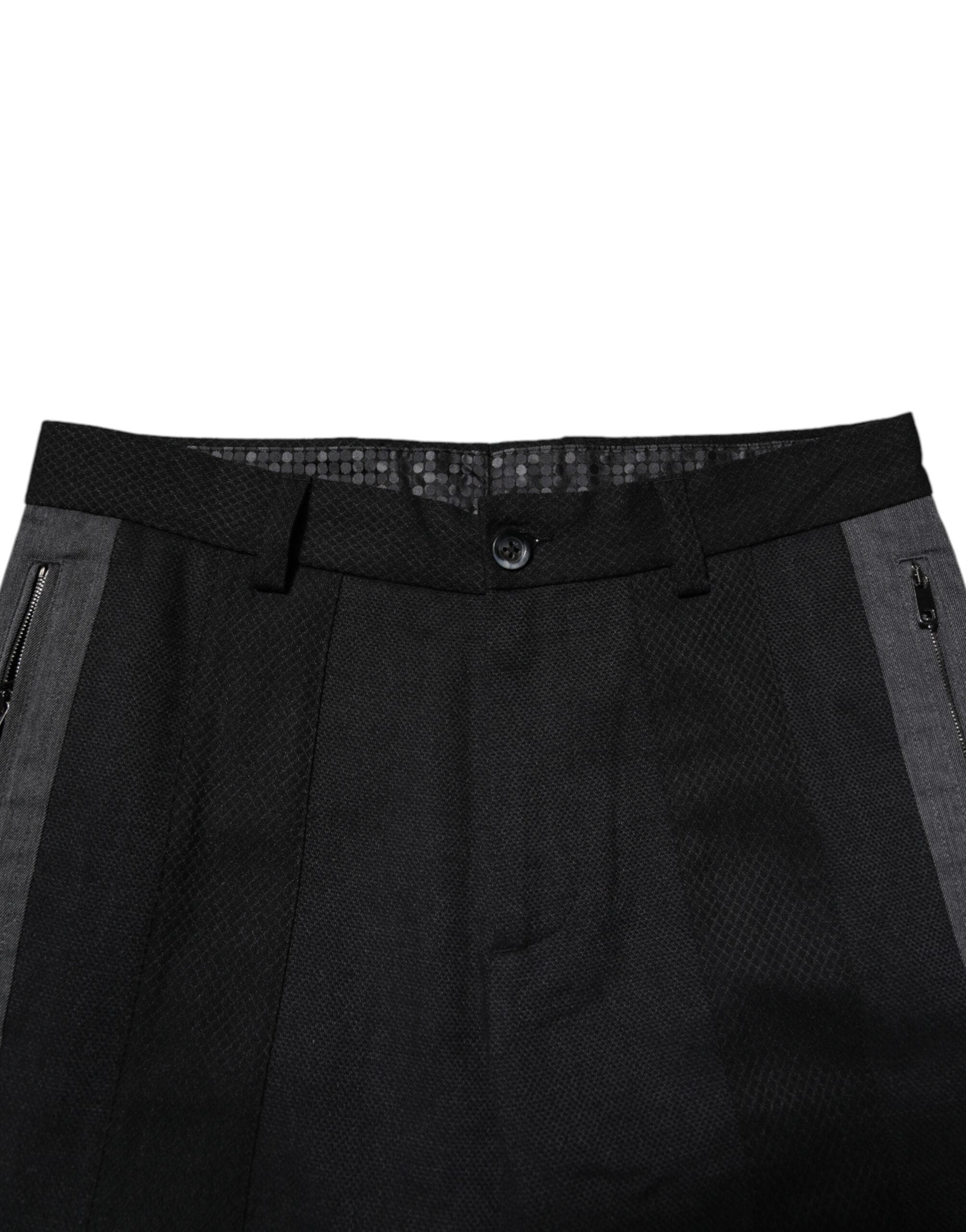 Dolce & Gabbana Black Gray Fantasy Cotton Formal Slim Pants Dolce & Gabbana