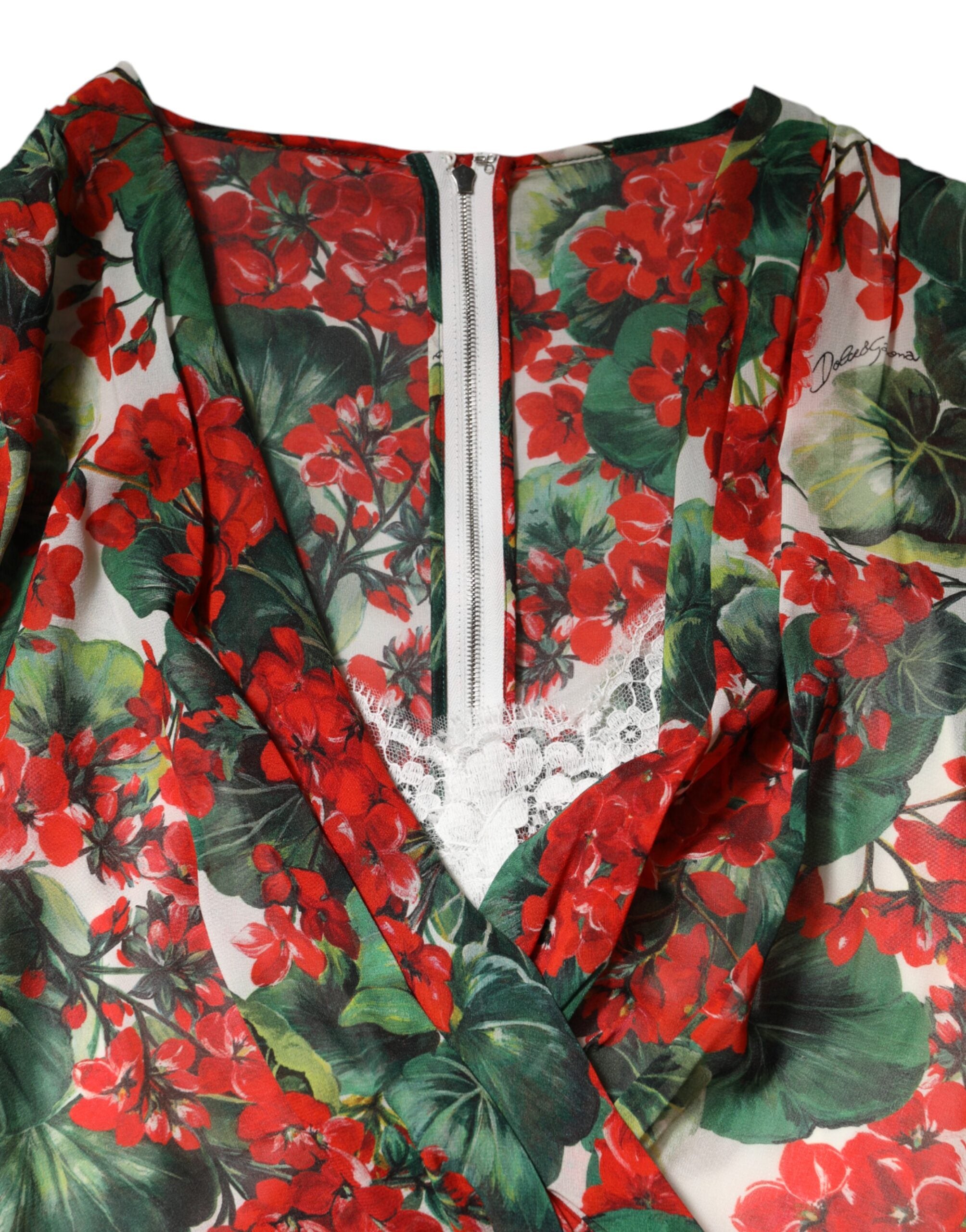 Dolce & Gabbana Multicolor Floral Long Sleeves V-neck Dress Dolce & Gabbana