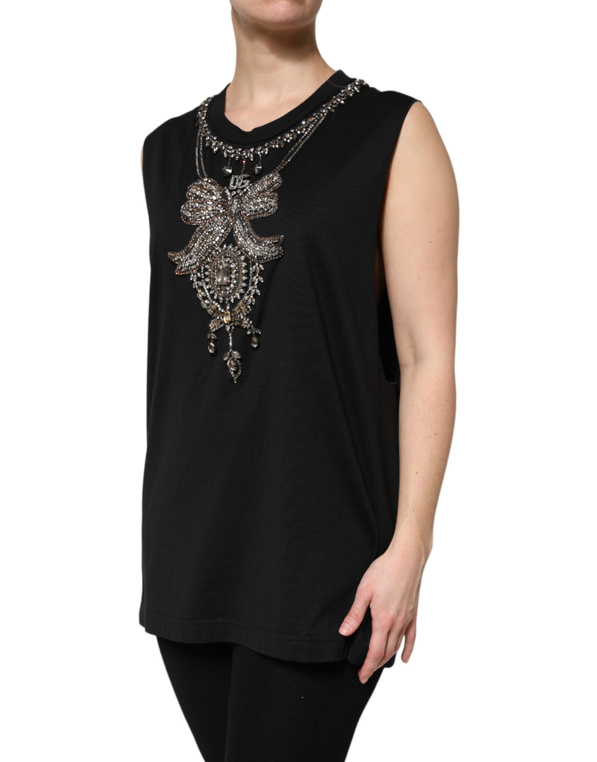 Dolce & Gabbana Black Cotton Rhinestone Embellished Tank Top