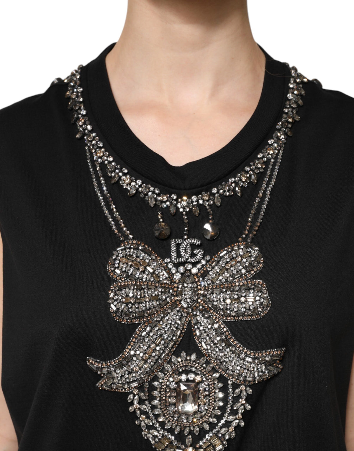 Dolce & Gabbana Black Cotton Rhinestone Embellished Tank Top
