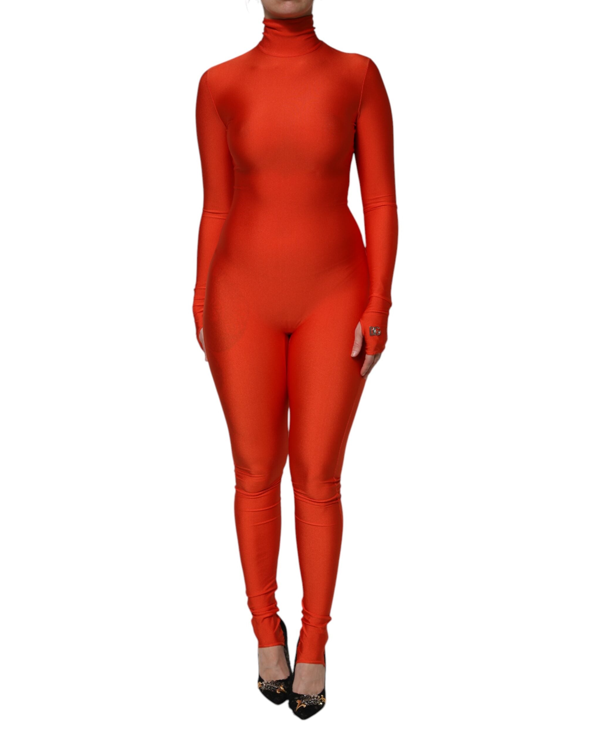 Dolce & Gabbana Red Nylon Turtleneck Bodycon Jumpsuit Dress Dolce & Gabbana