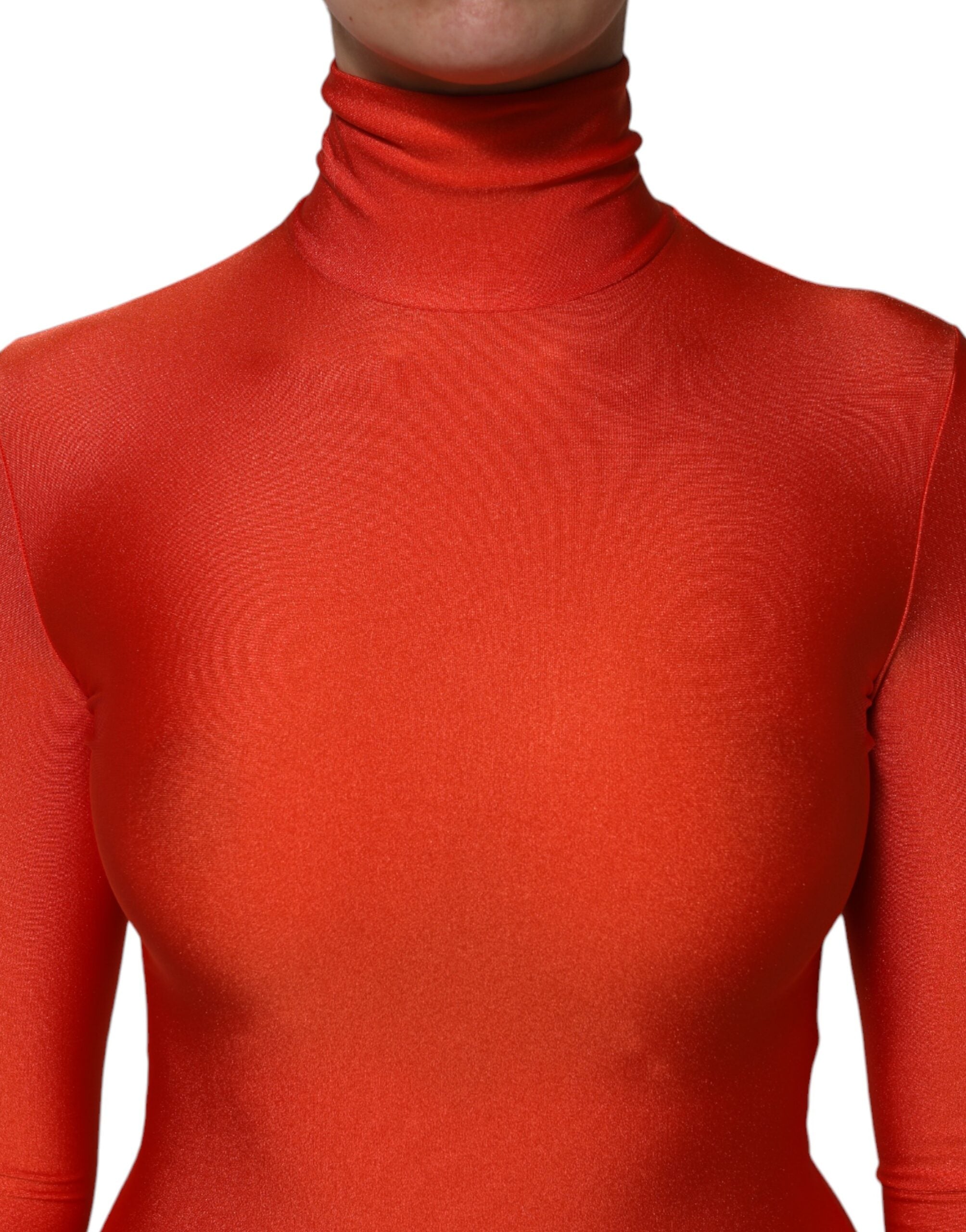 Dolce & Gabbana Red Nylon Turtleneck Bodycon Jumpsuit Dress Dolce & Gabbana