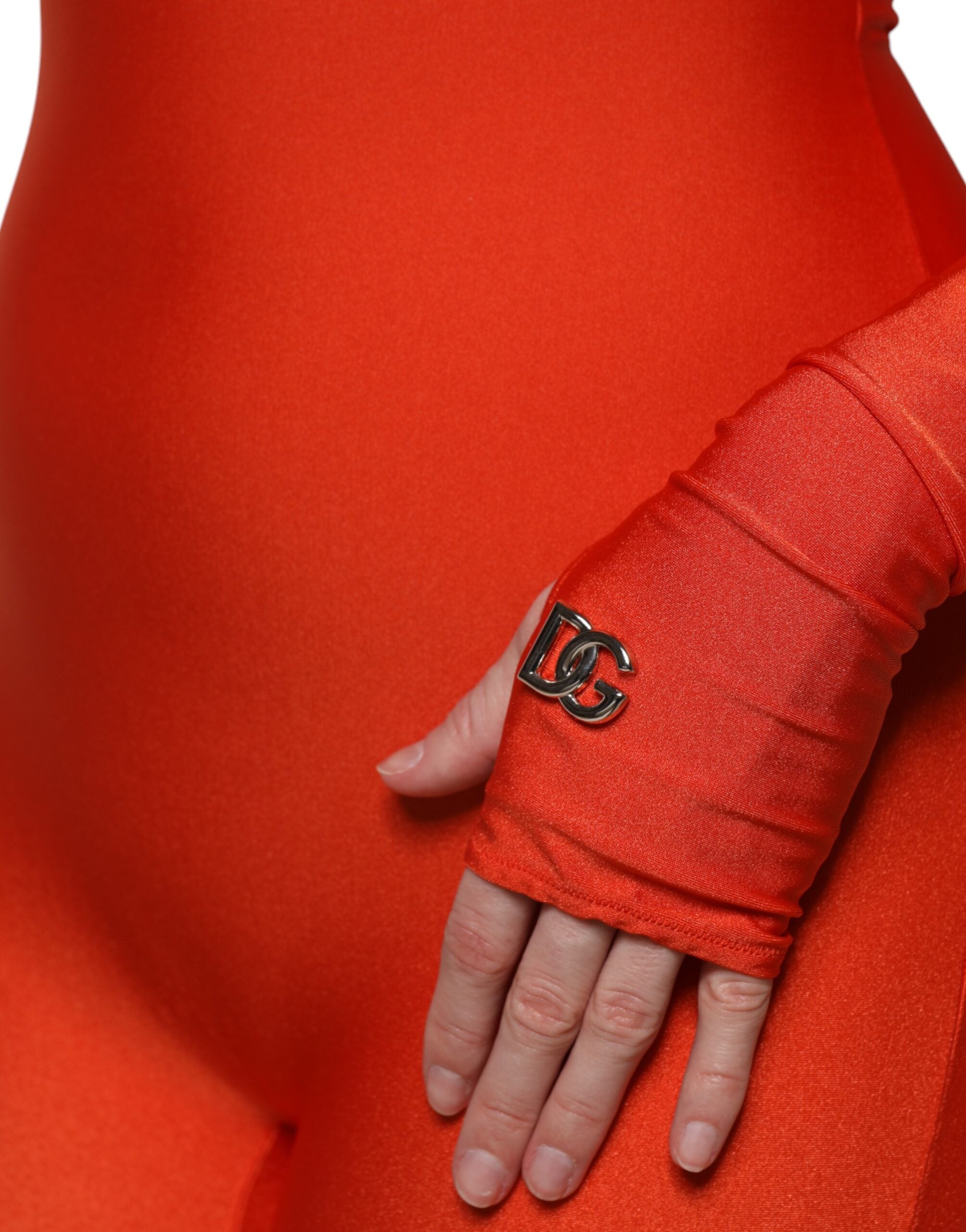 Dolce & Gabbana Red Nylon Turtleneck Bodycon Jumpsuit Dress Dolce & Gabbana