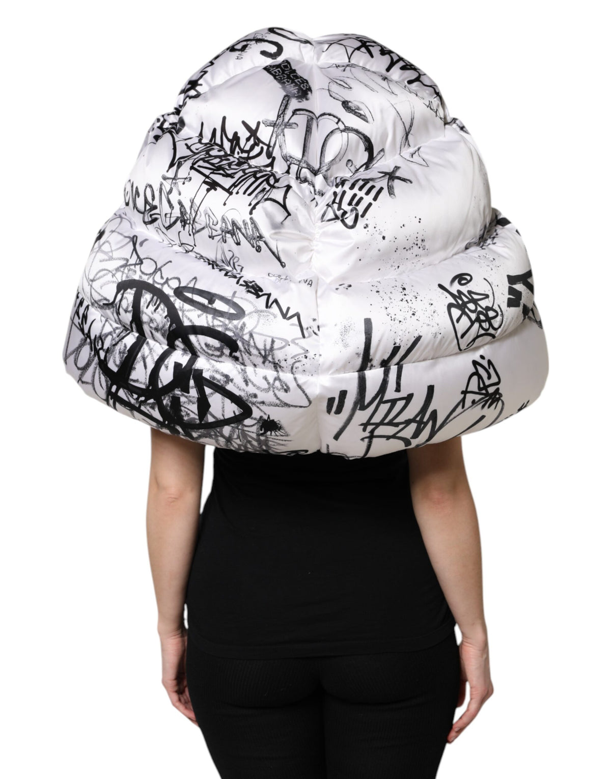 Dolce & Gabbana White Polyester Printed Hood Quilted Hat
