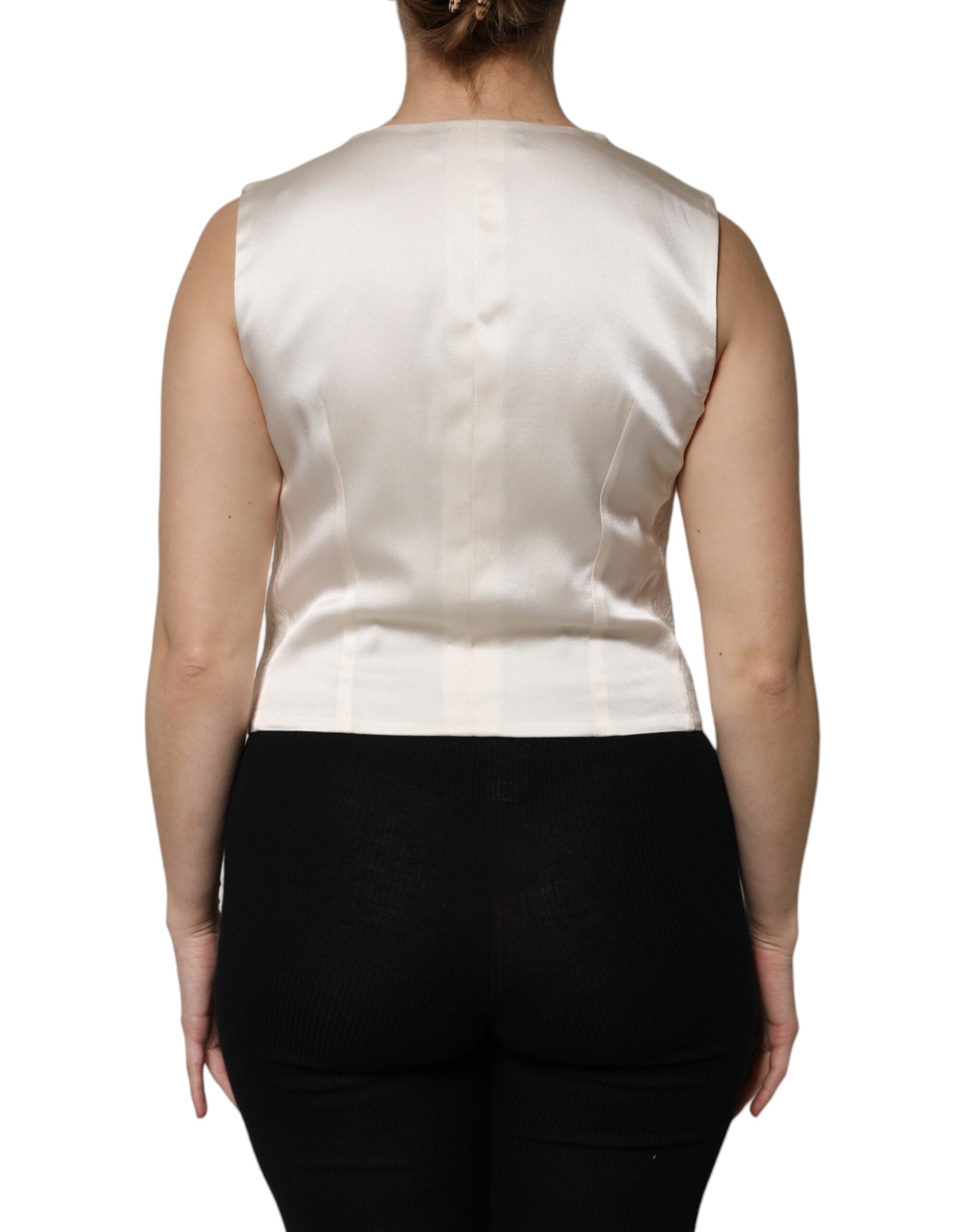 Dolce & Gabbana Ivory Cotton Button Down Sleeveless Vest Top Dolce & Gabbana