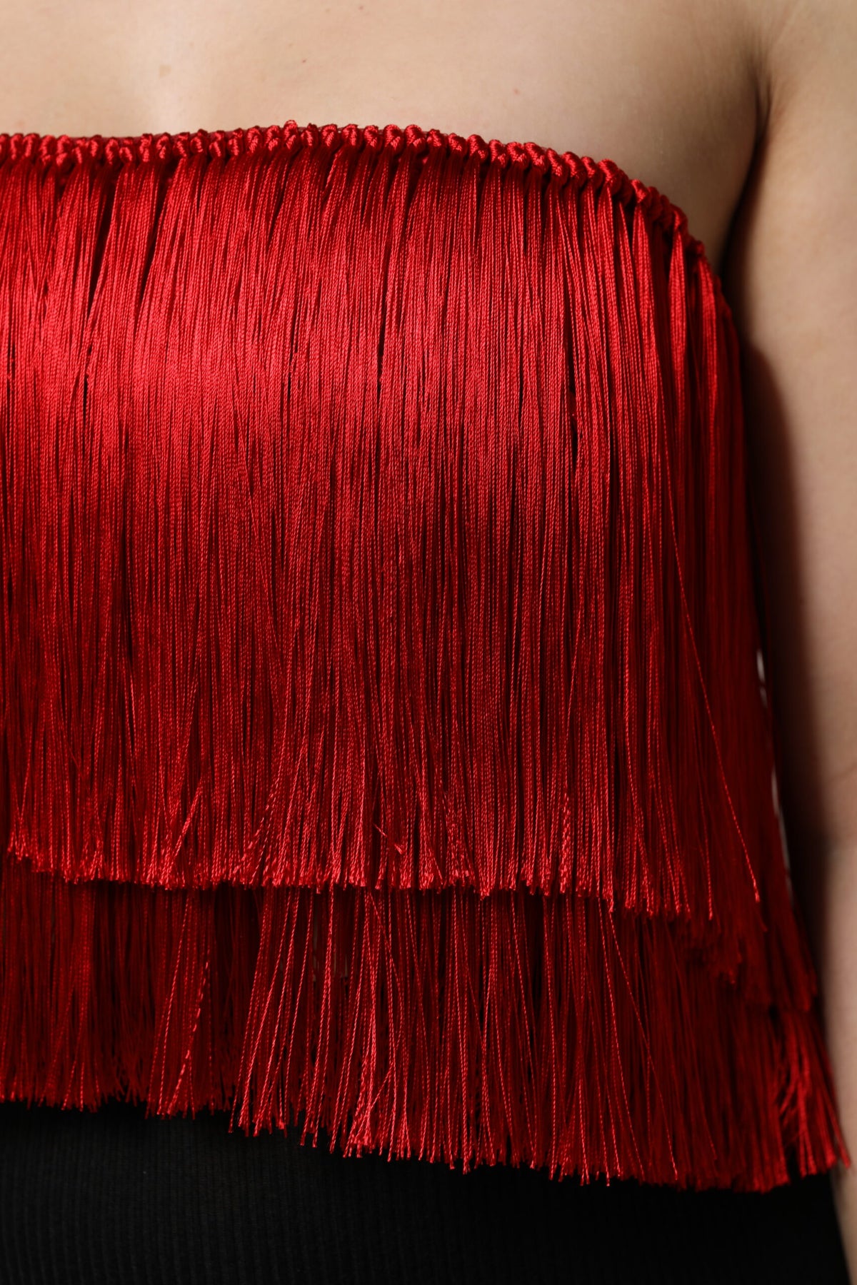Dolce & Gabbana Red Silk Strapless Fringe Crop Tube Top