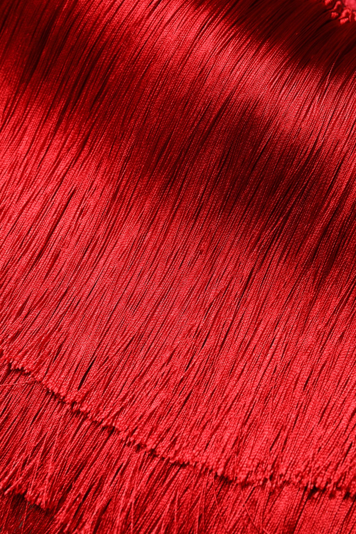 Dolce & Gabbana Red Silk Strapless Fringe Crop Tube Top