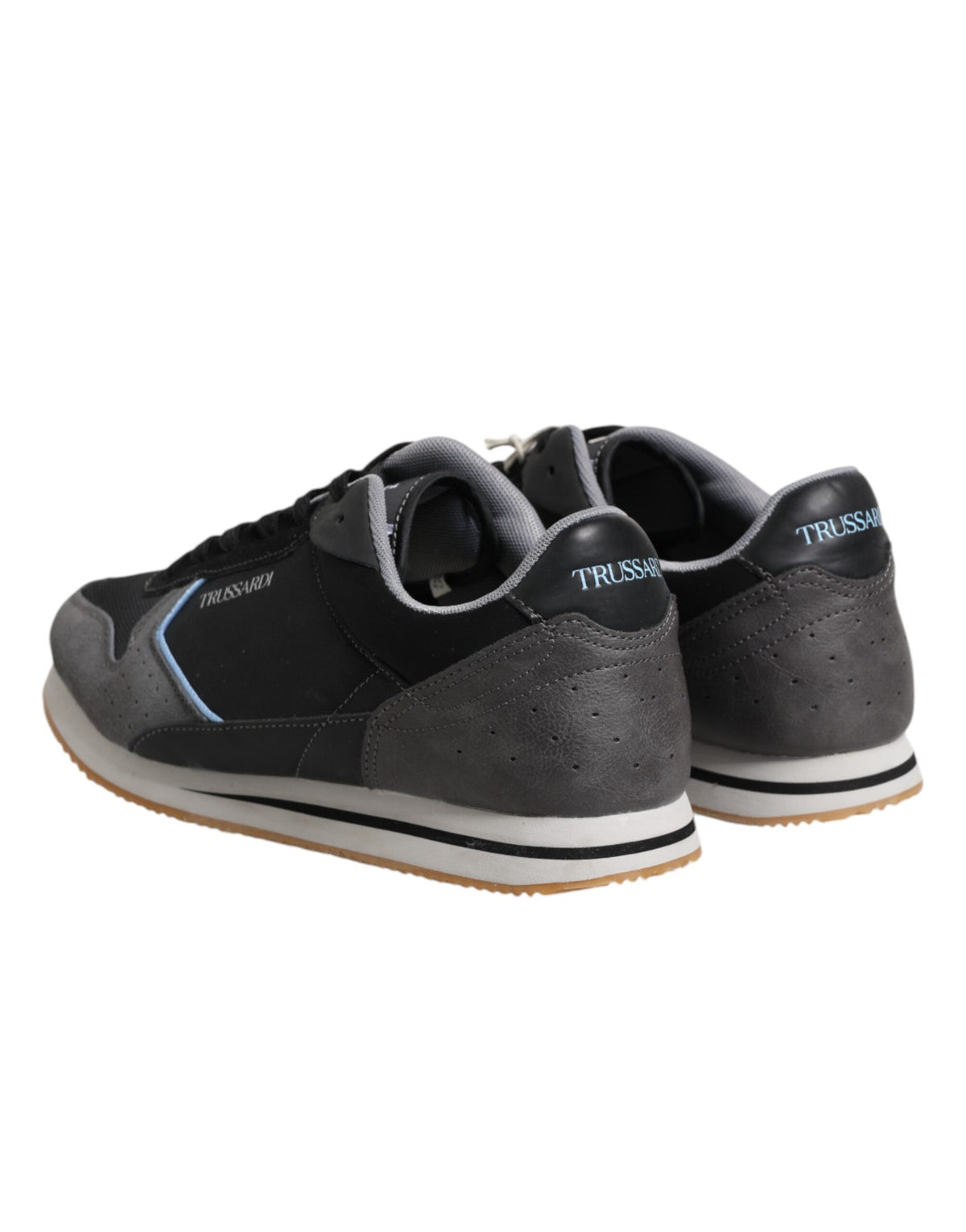 Trussardi Black Gray Lace Up Low Top Casual Sneakers Shoes