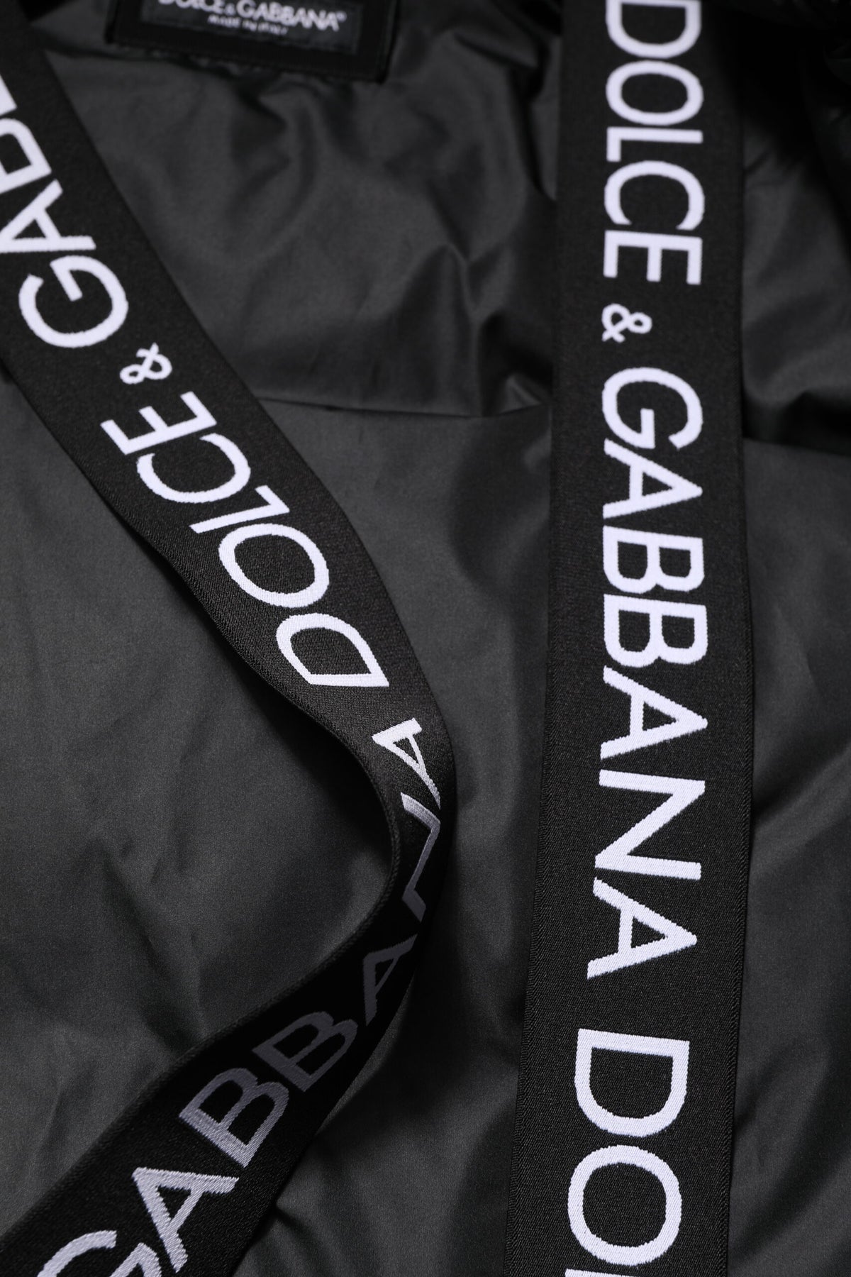 Dolce & Gabbana Black Logo Full Zip Hooded Quilted Jacket
