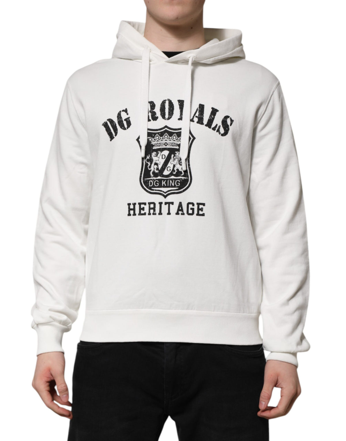 Dolce & Gabbana White Cotton DG ROYAL Print Hooded Sweater