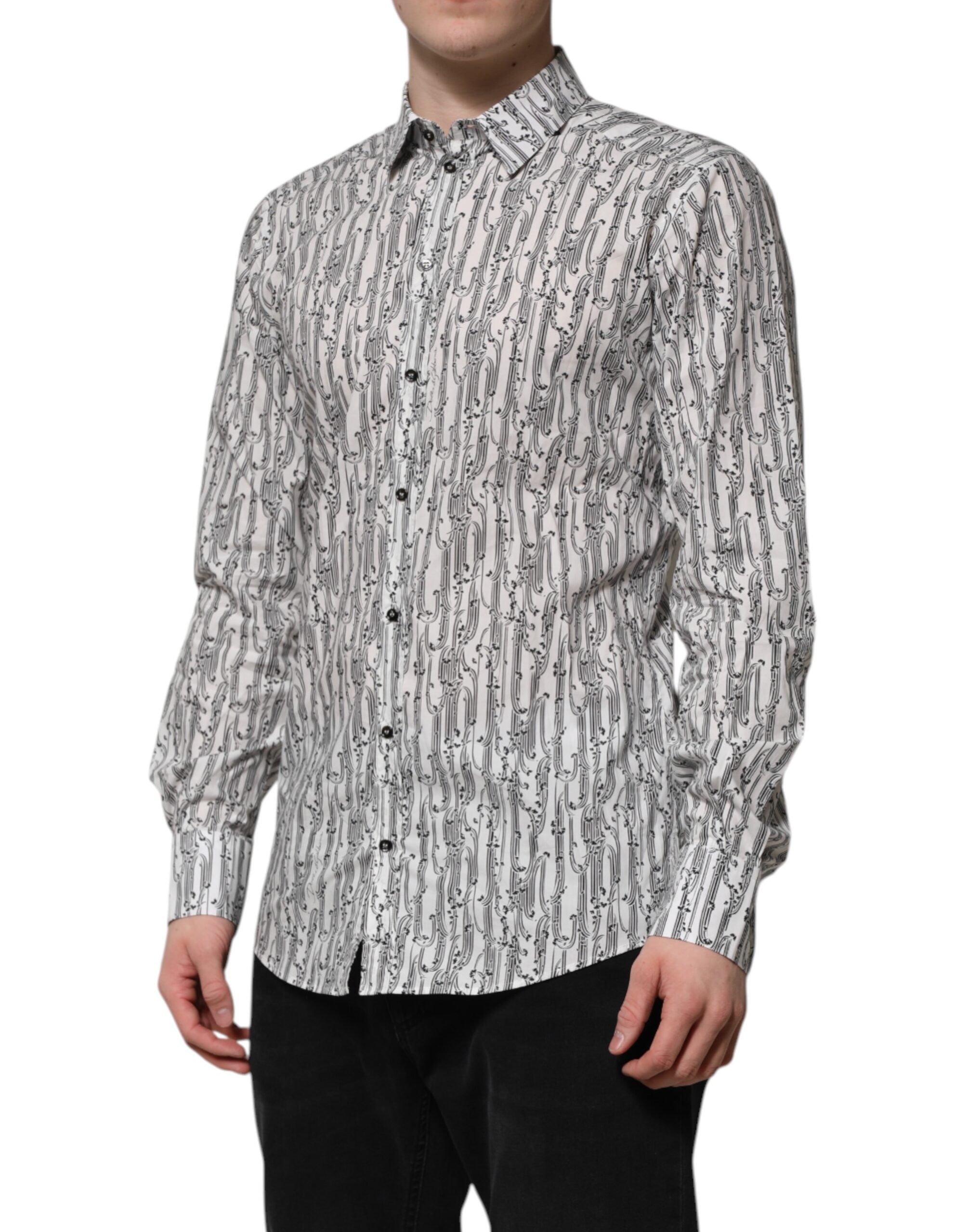Dolce & Gabbana White Floral Print Casual Long Sleeves Shirt Dolce & Gabbana