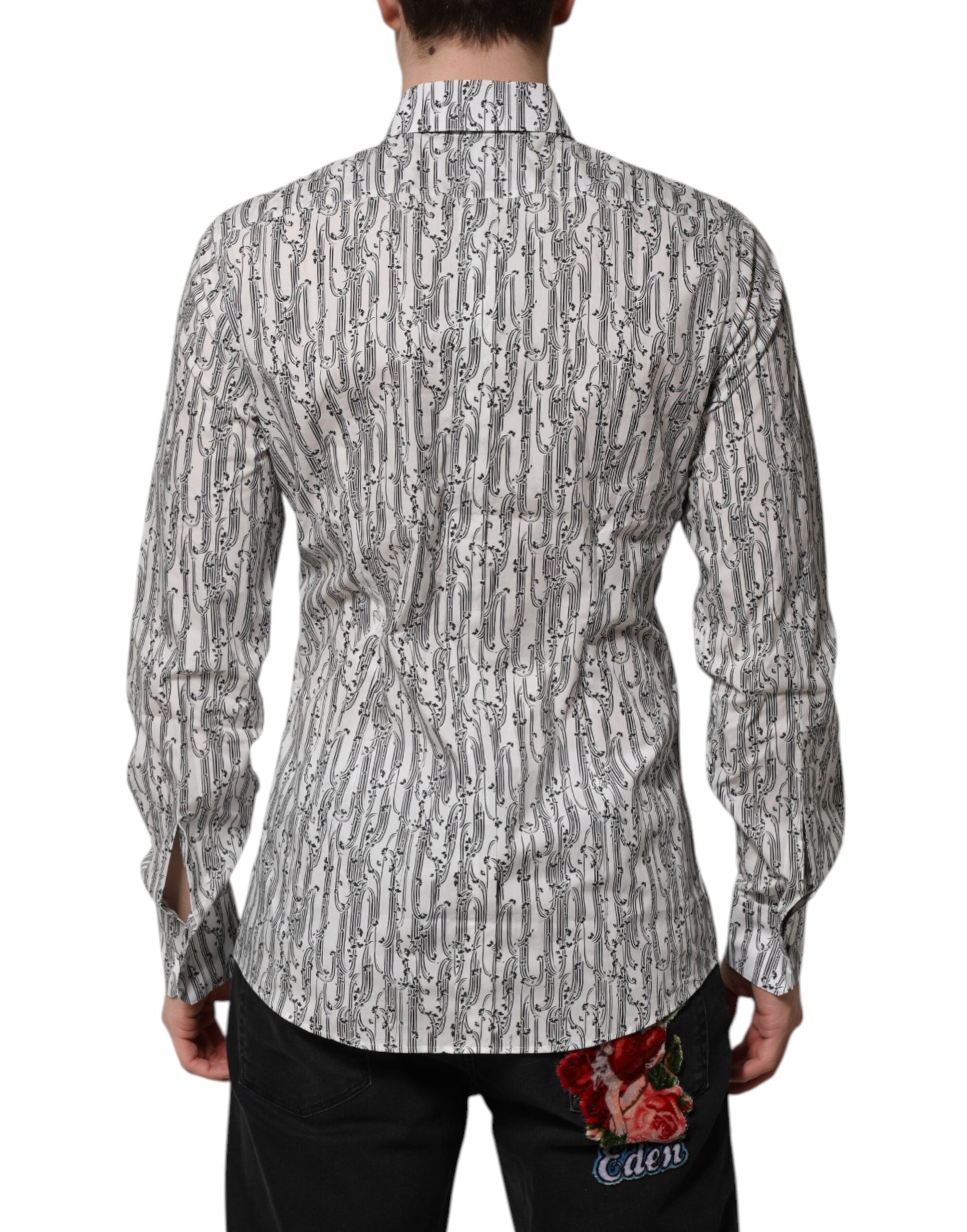 Dolce & Gabbana White Floral Print Casual Long Sleeves Shirt Dolce & Gabbana