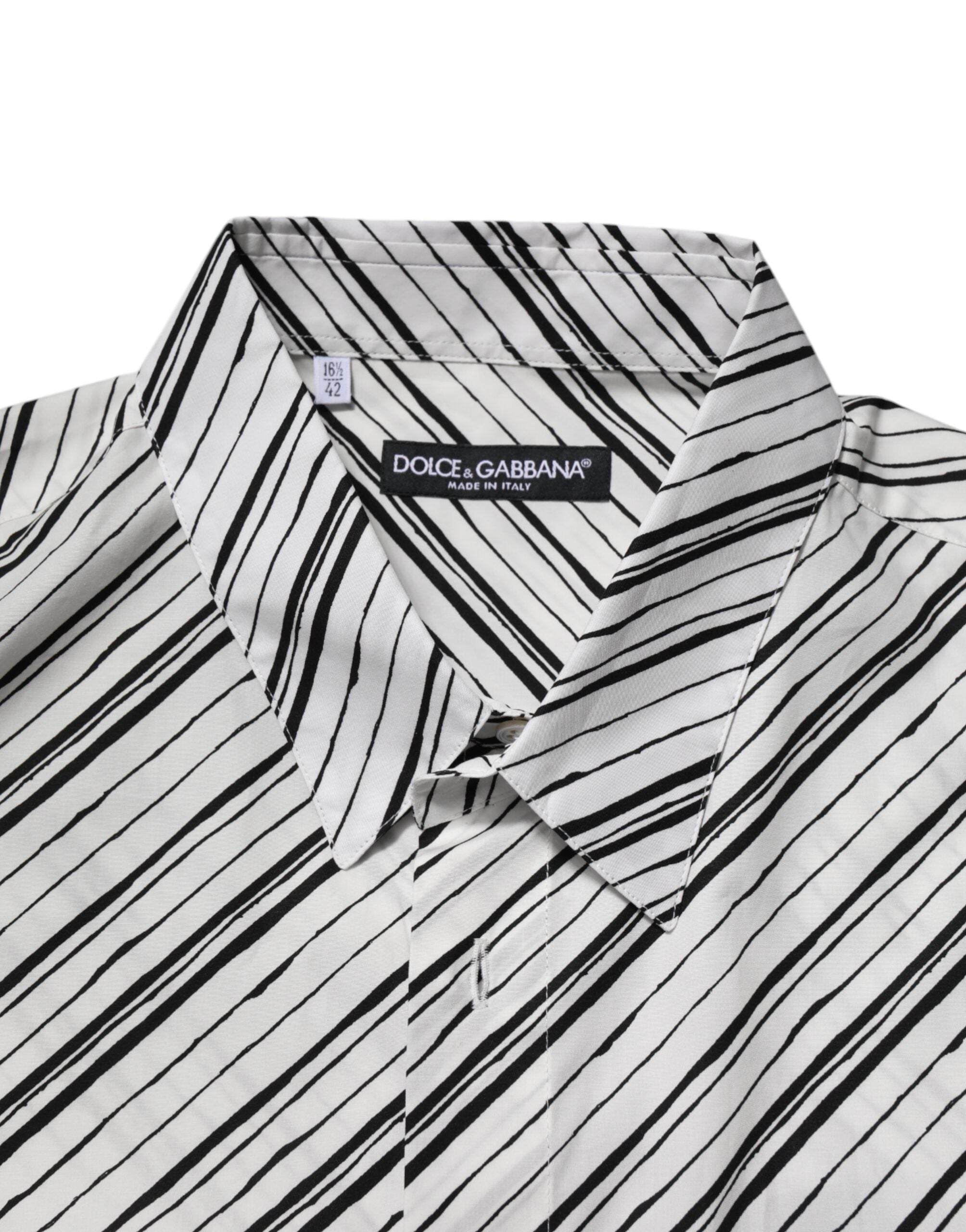 Dolce & Gabbana White Striped Long Sleeves Men Formal Shirt Dolce & Gabbana