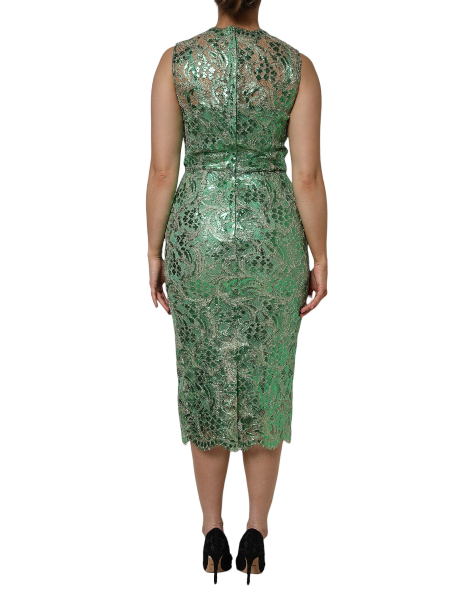 Dolce & Gabbana Green Cotton Floral Lace Sheath Midi Dress Dolce & Gabbana