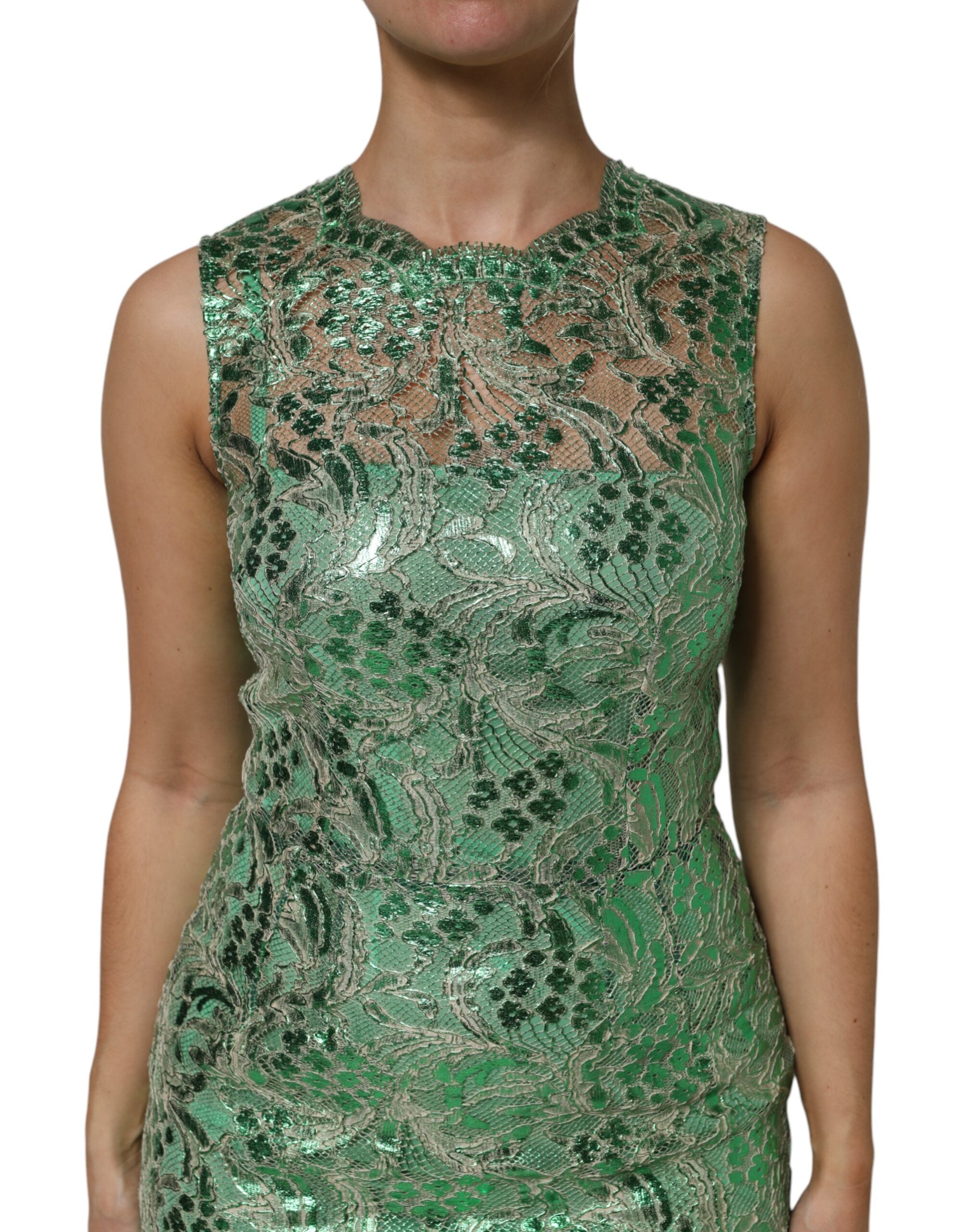 Dolce & Gabbana Green Cotton Floral Lace Sheath Midi Dress Dolce & Gabbana