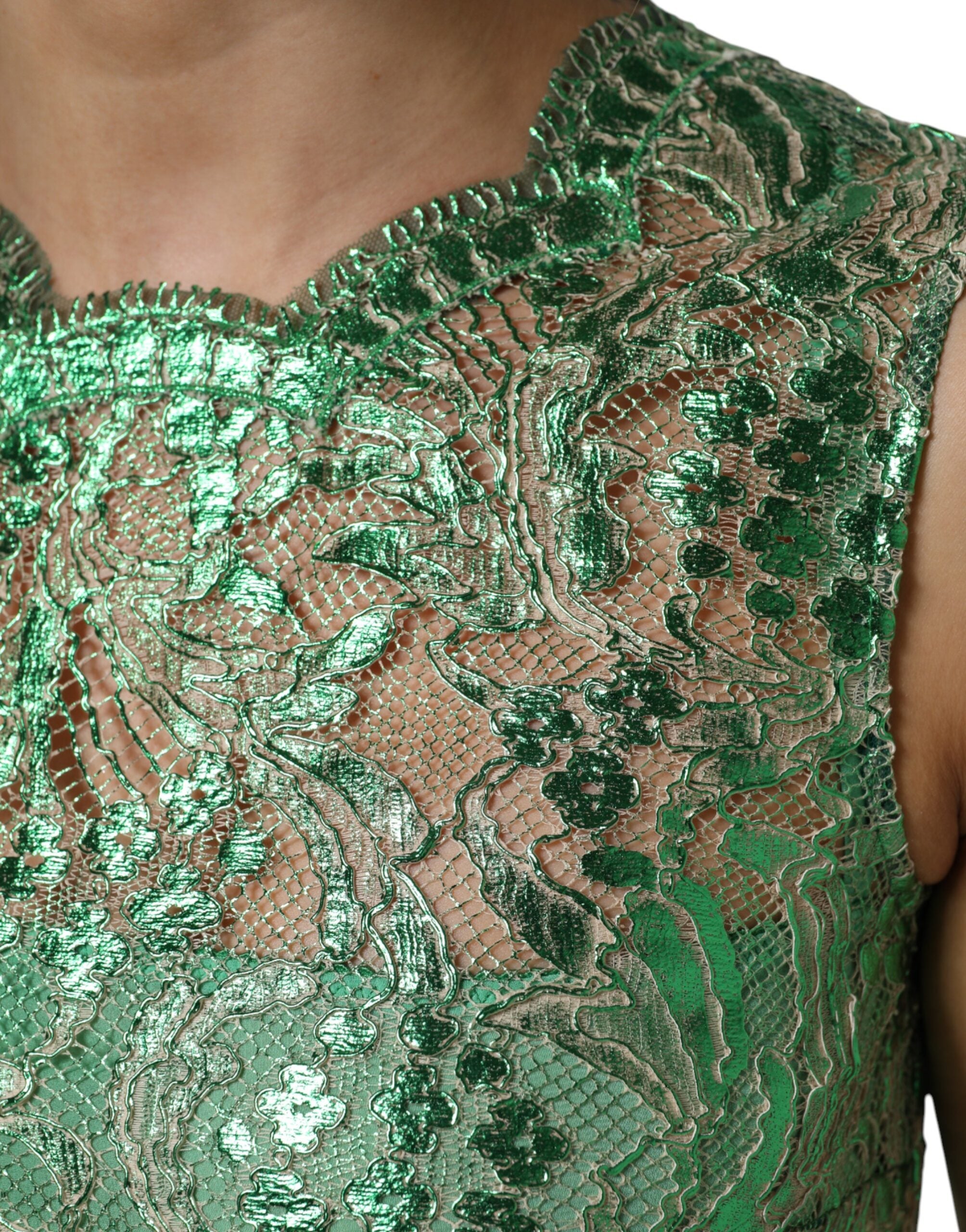 Dolce & Gabbana Green Cotton Floral Lace Sheath Midi Dress Dolce & Gabbana