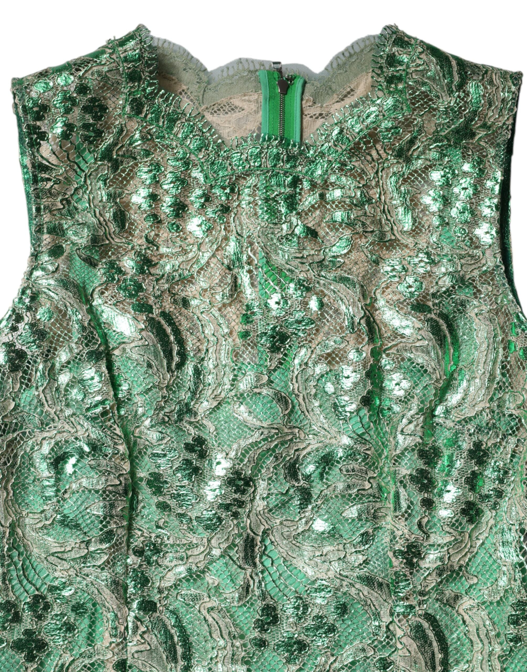 Dolce & Gabbana Green Cotton Floral Lace Sheath Midi Dress Dolce & Gabbana