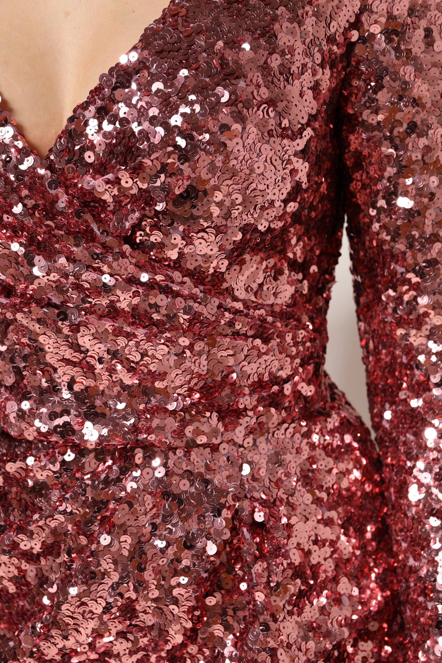 Dolce & Gabbana Pink Sequin Statement Nylon Midi V-Neck Dress Dolce & Gabbana