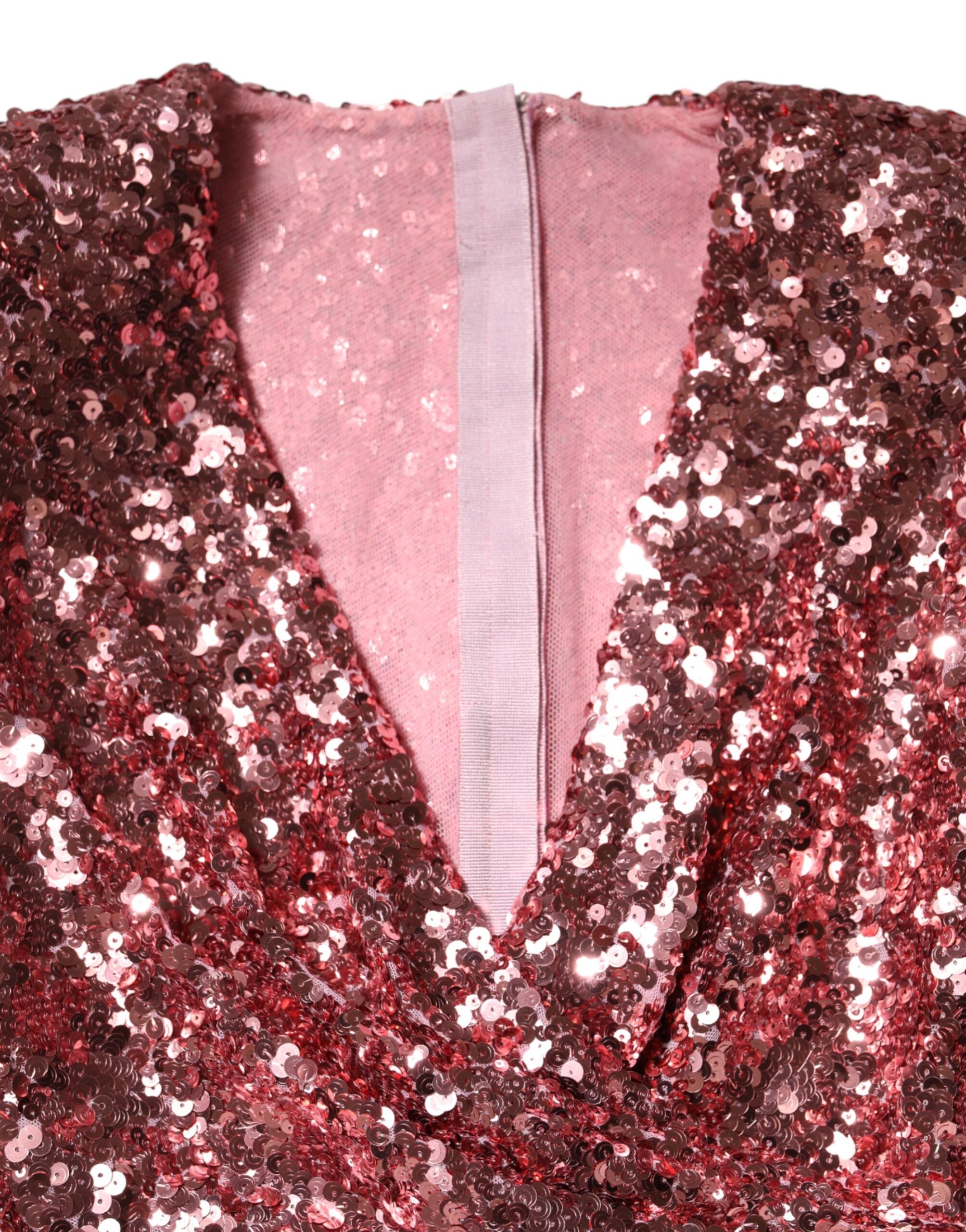 Dolce & Gabbana Pink Sequin Statement Nylon Midi V-Neck Dress Dolce & Gabbana