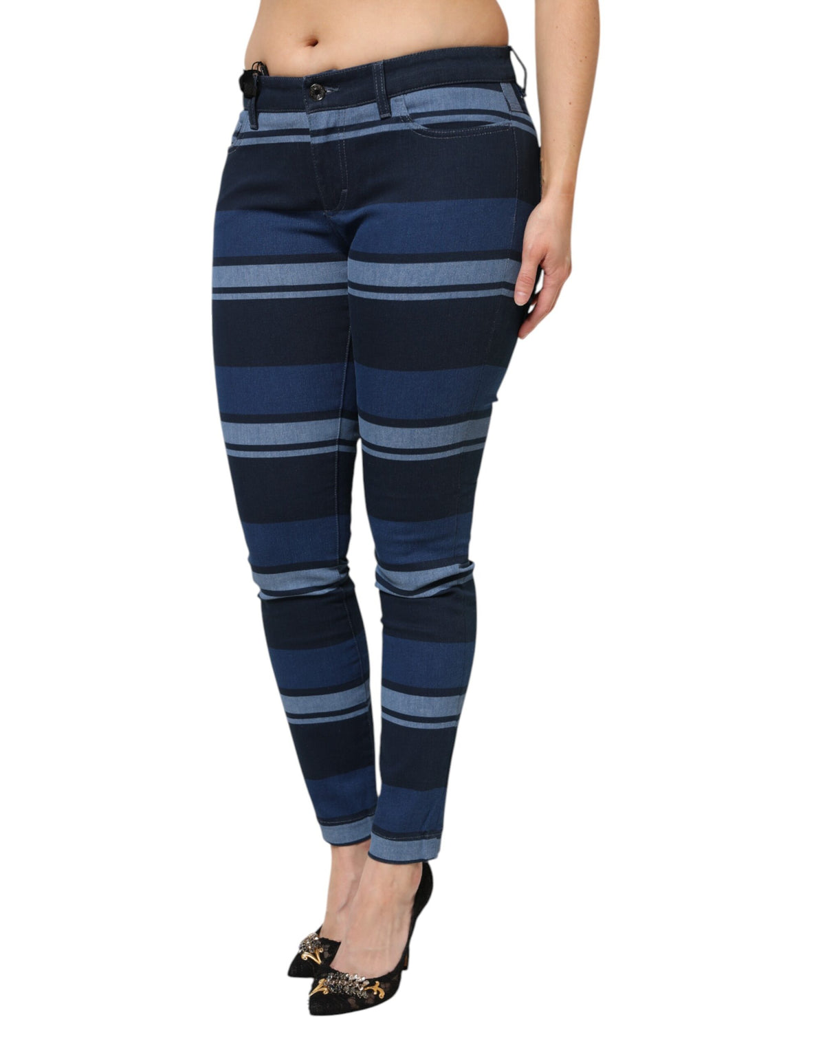 Dolce & Gabbana Blue Striped Cotton Stretch Denim Jeans