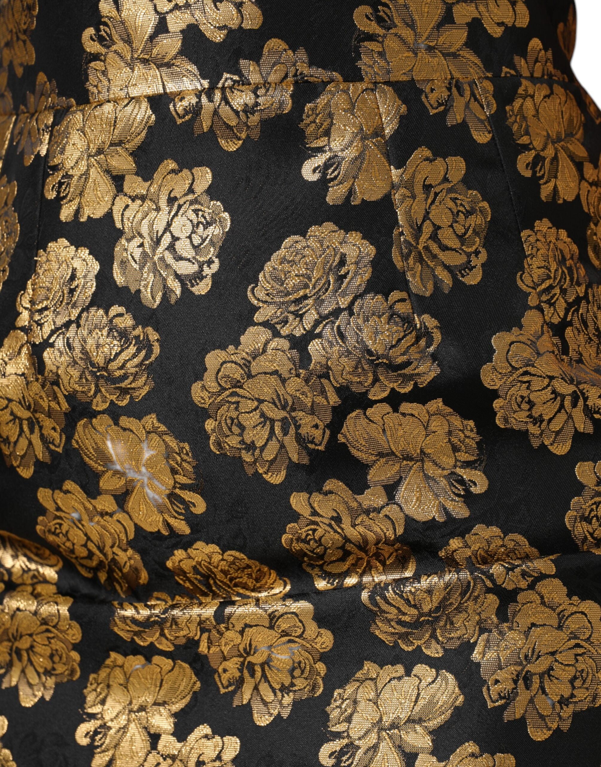 Dolce & Gabbana Black Gold Floral Print Jacquard Mini Skirt Dolce & Gabbana