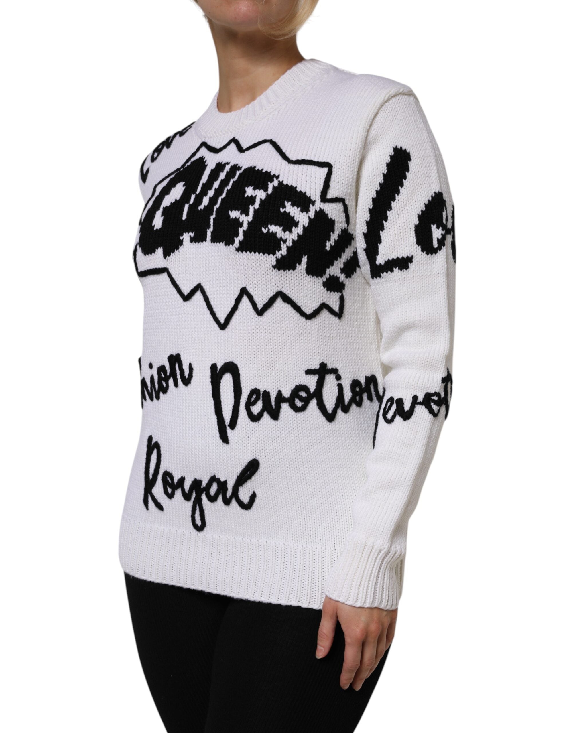 Dolce & Gabbana White Wool Knit Crew Neck Pullover Sweater Dolce & Gabbana