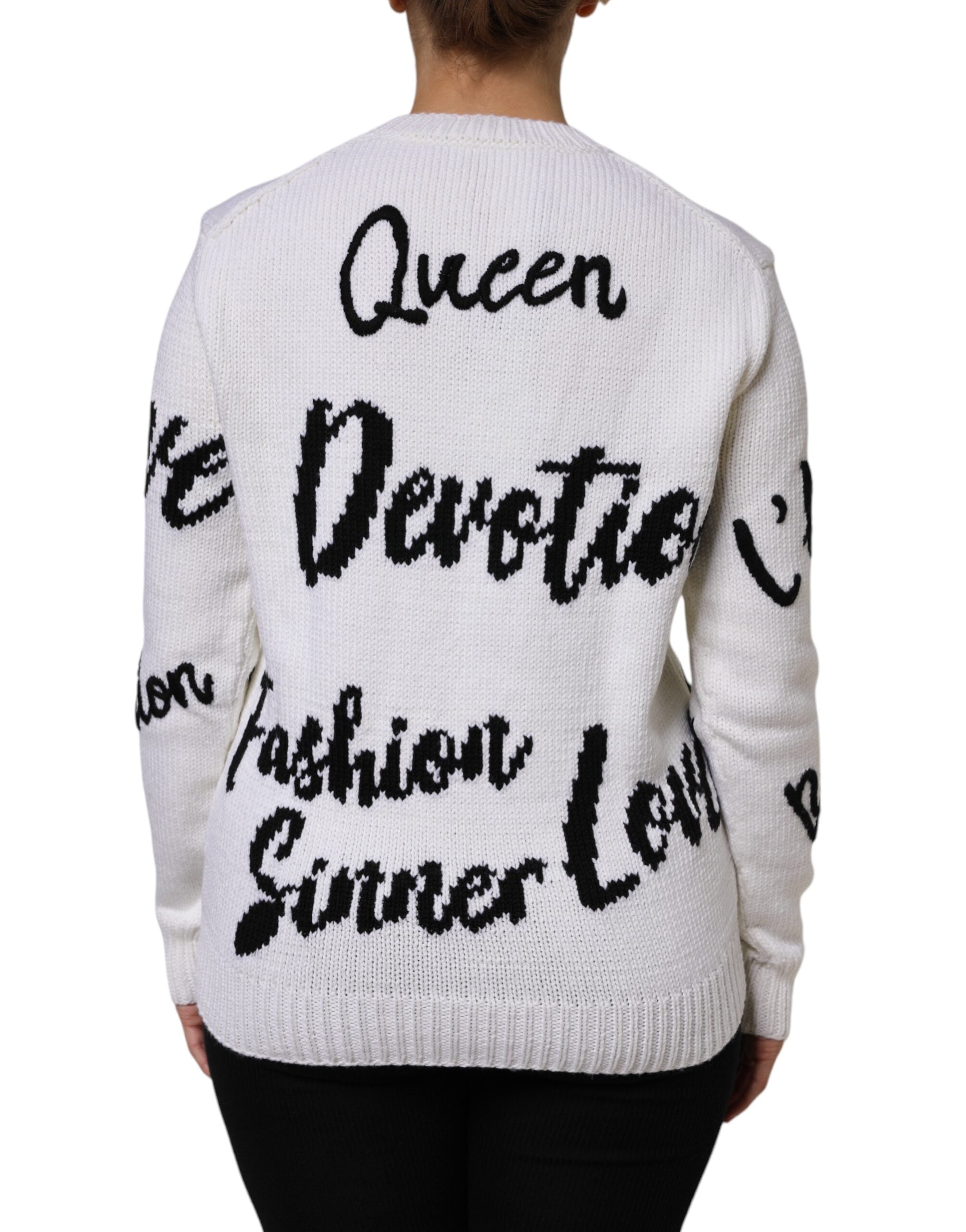 Dolce & Gabbana White Wool Knit Crew Neck Pullover Sweater Dolce & Gabbana