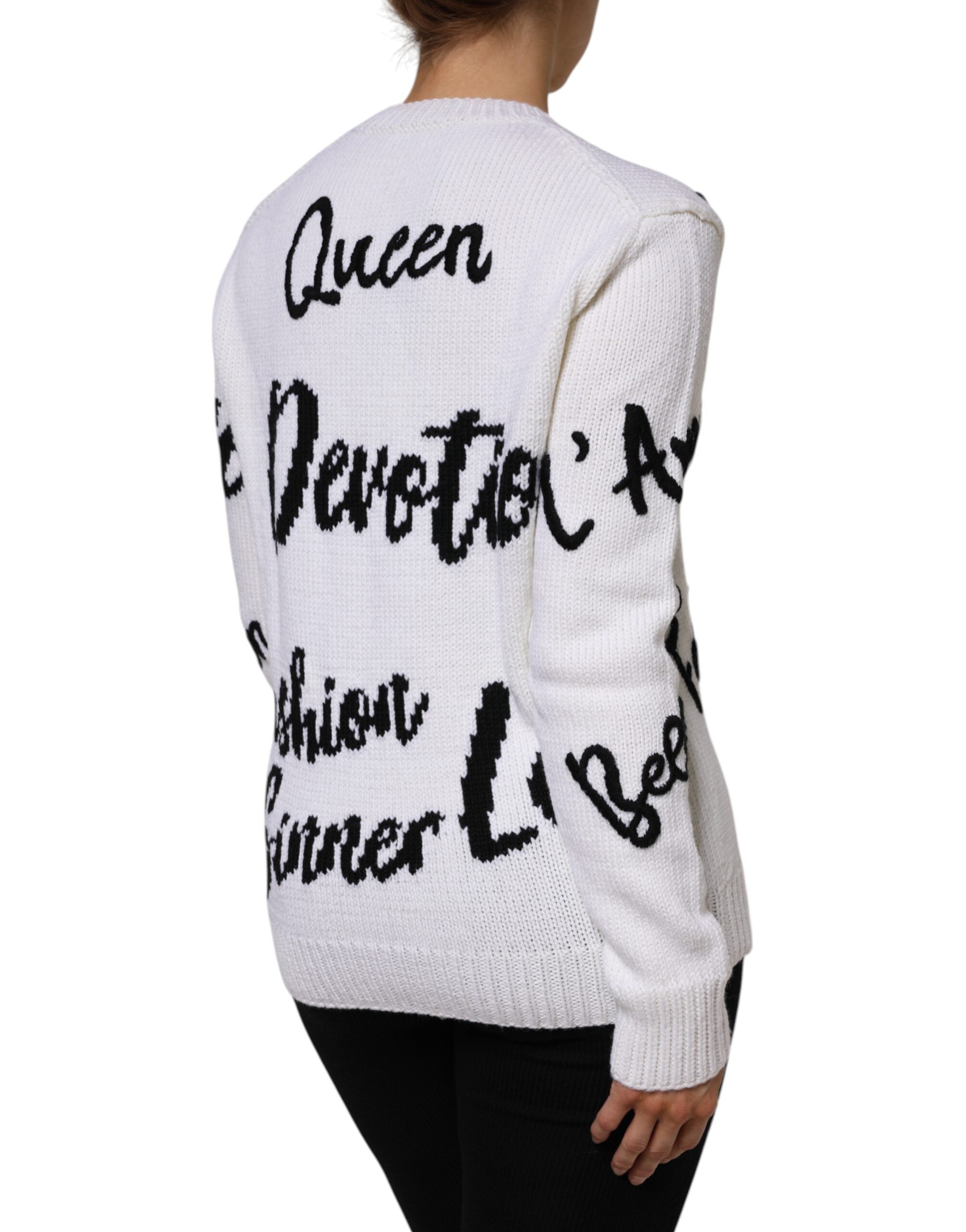 Dolce & Gabbana White Wool Knit Crew Neck Pullover Sweater Dolce & Gabbana