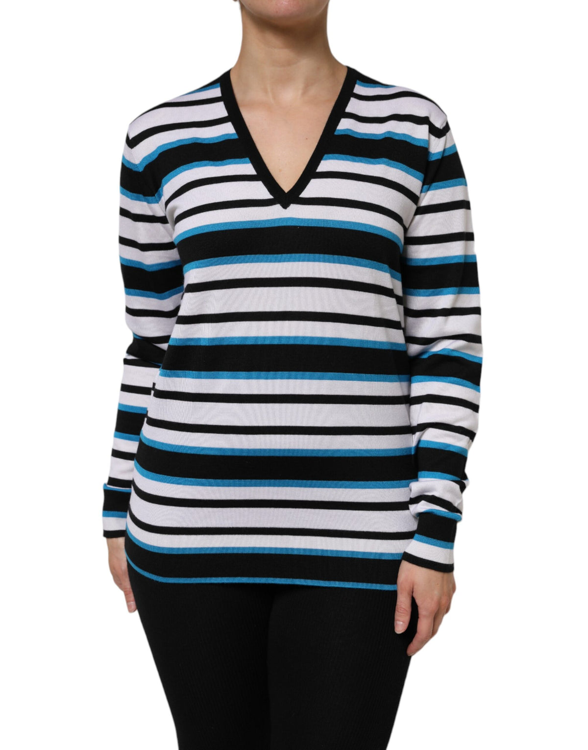 Dolce & Gabbana Multicolor Stripes Long Sleeves V-neck Top