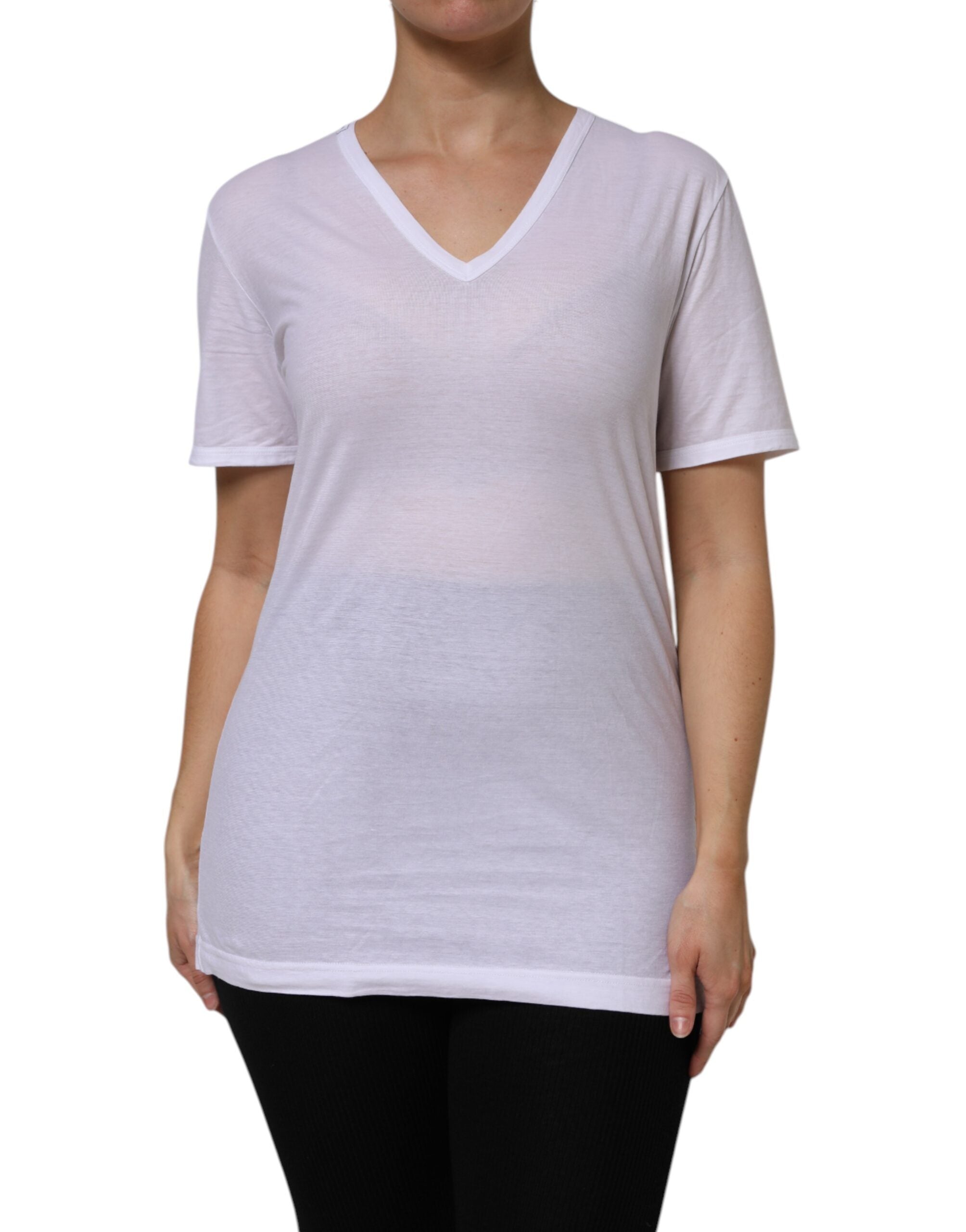Dolce & Gabbana White Cotton Short Sleeves V-Neck Top T-shirt Dolce & Gabbana