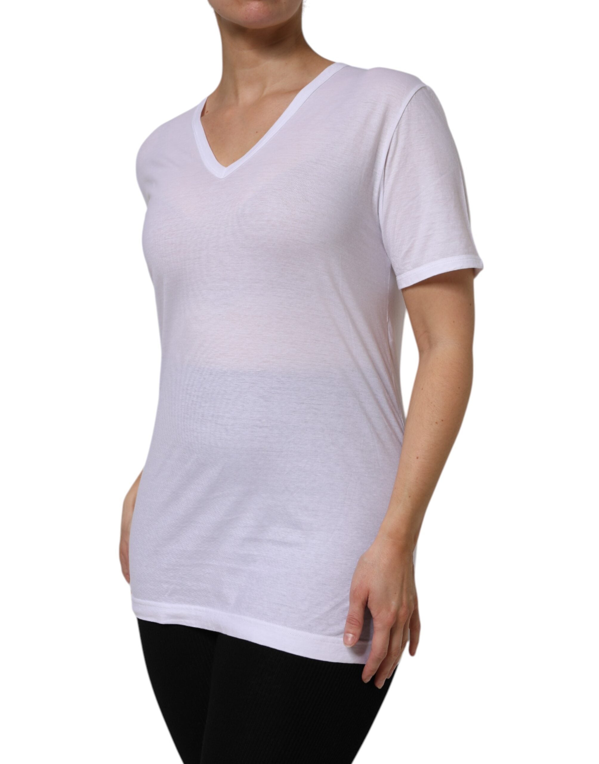 Dolce & Gabbana White Cotton Short Sleeves V-Neck Top T-shirt Dolce & Gabbana