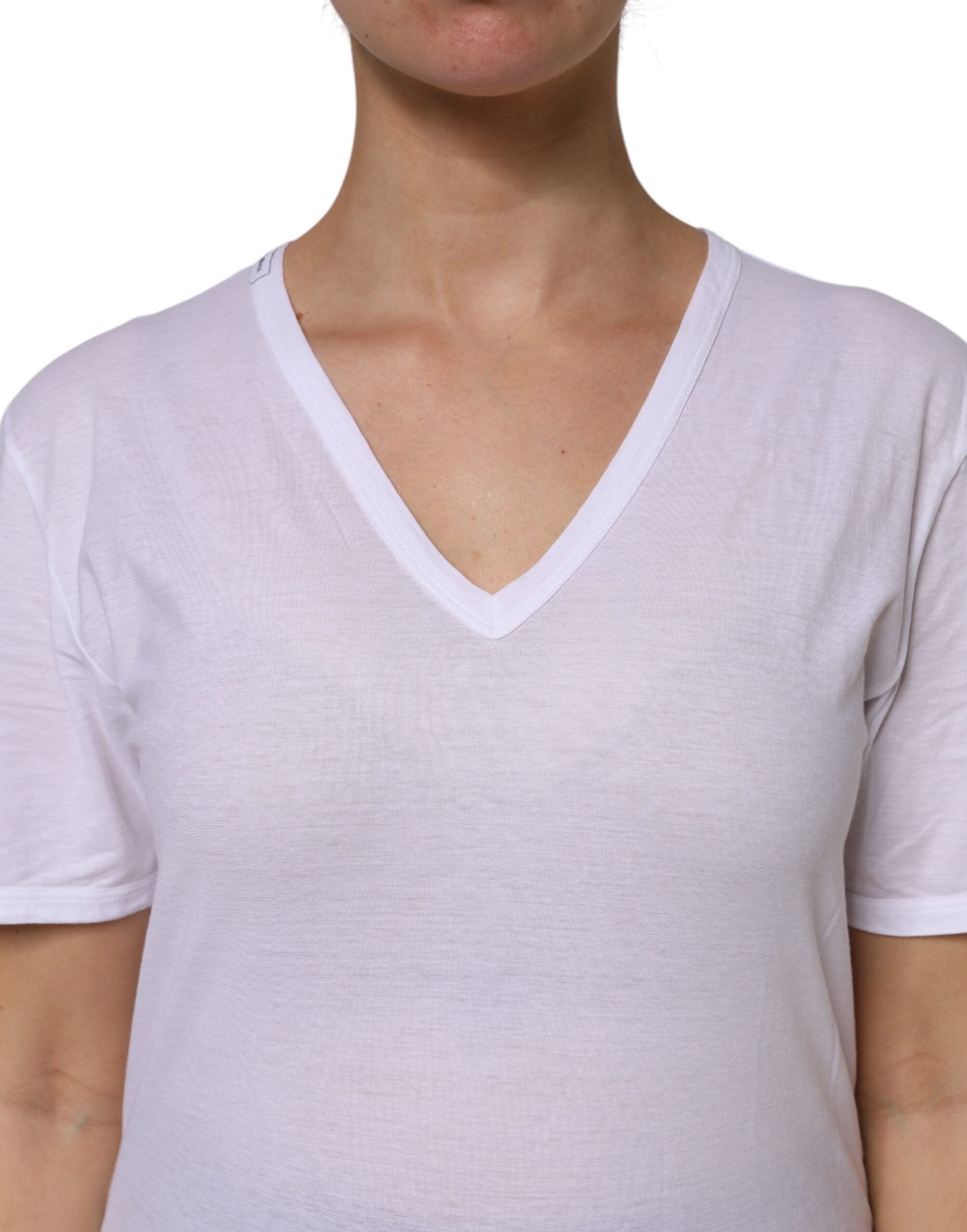 Dolce & Gabbana White Cotton Short Sleeves V-Neck Top T-shirt Dolce & Gabbana
