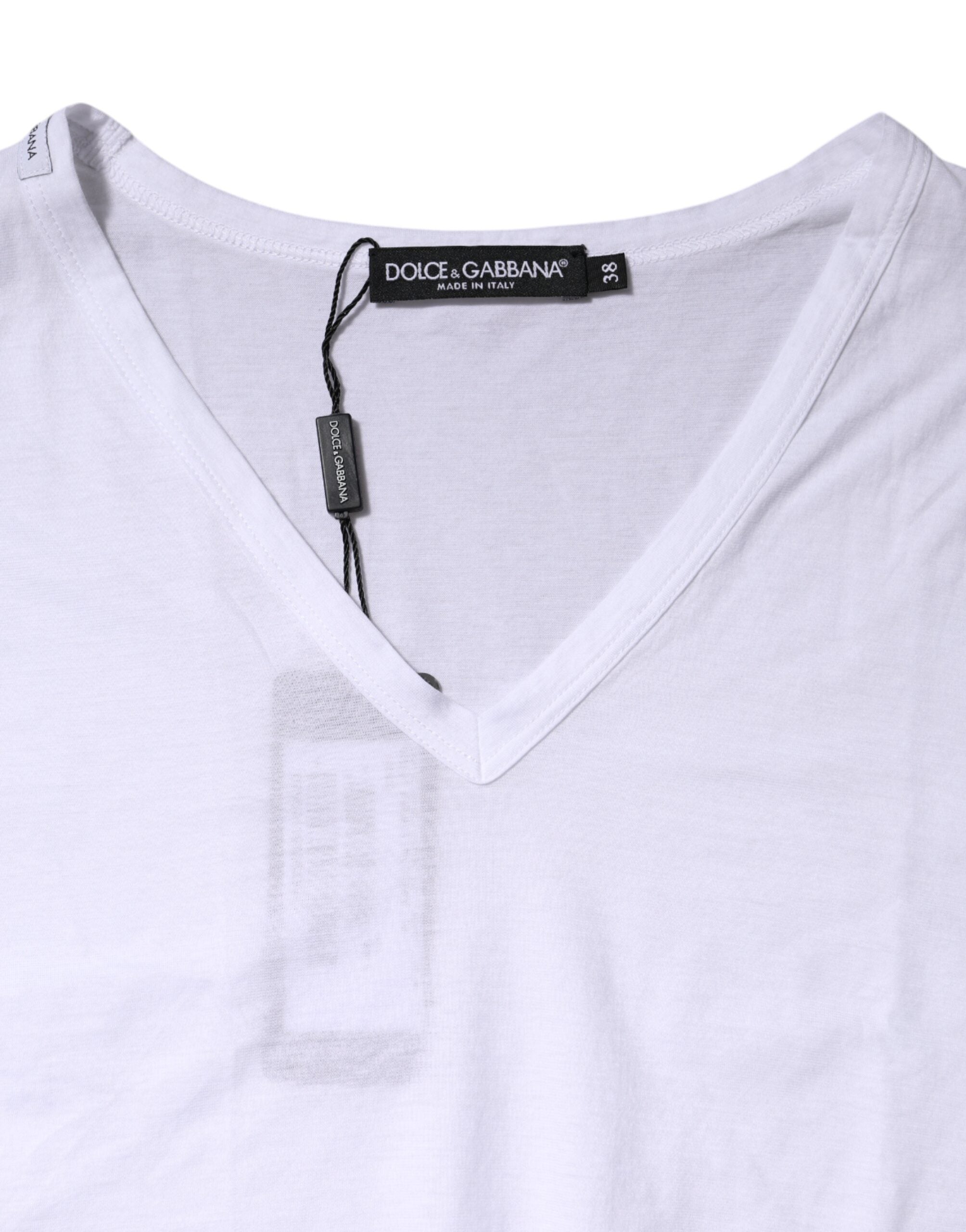 Dolce & Gabbana White Cotton Short Sleeves V-Neck Top T-shirt Dolce & Gabbana