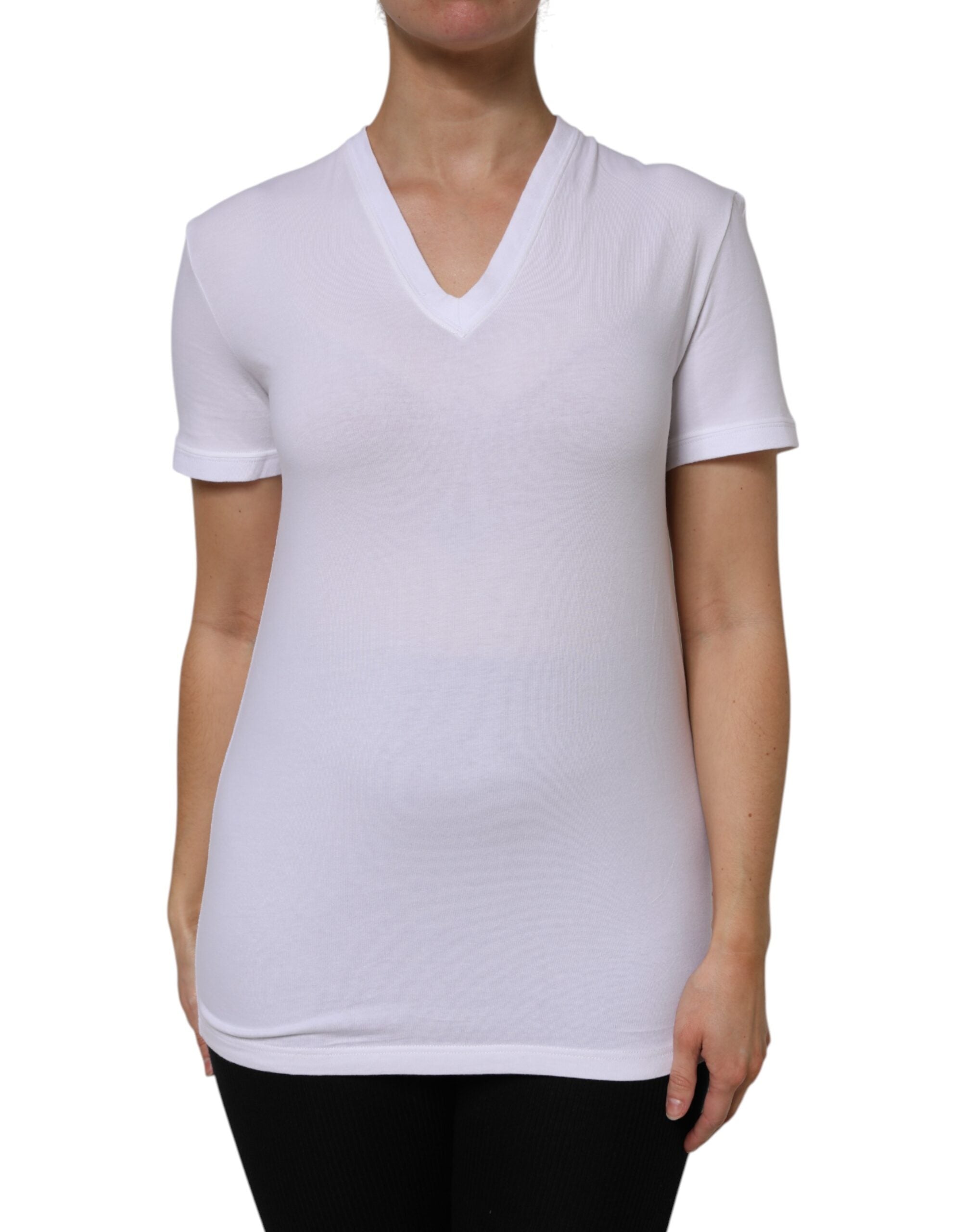 Dolce & Gabbana White Cotton Short Sleeves V-Neck Top T-shirt Dolce & Gabbana