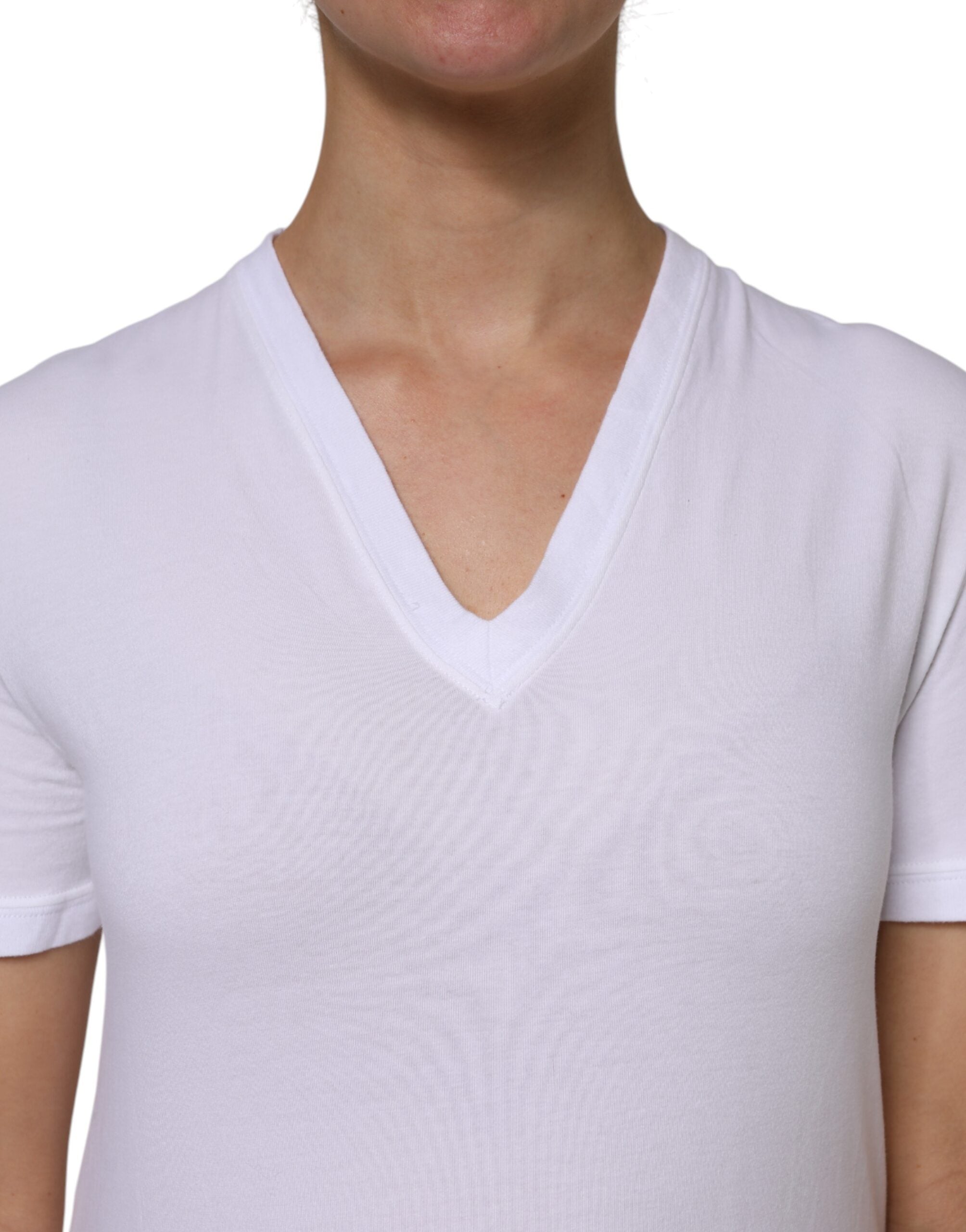 Dolce & Gabbana White Cotton Short Sleeves V-Neck Top T-shirt Dolce & Gabbana