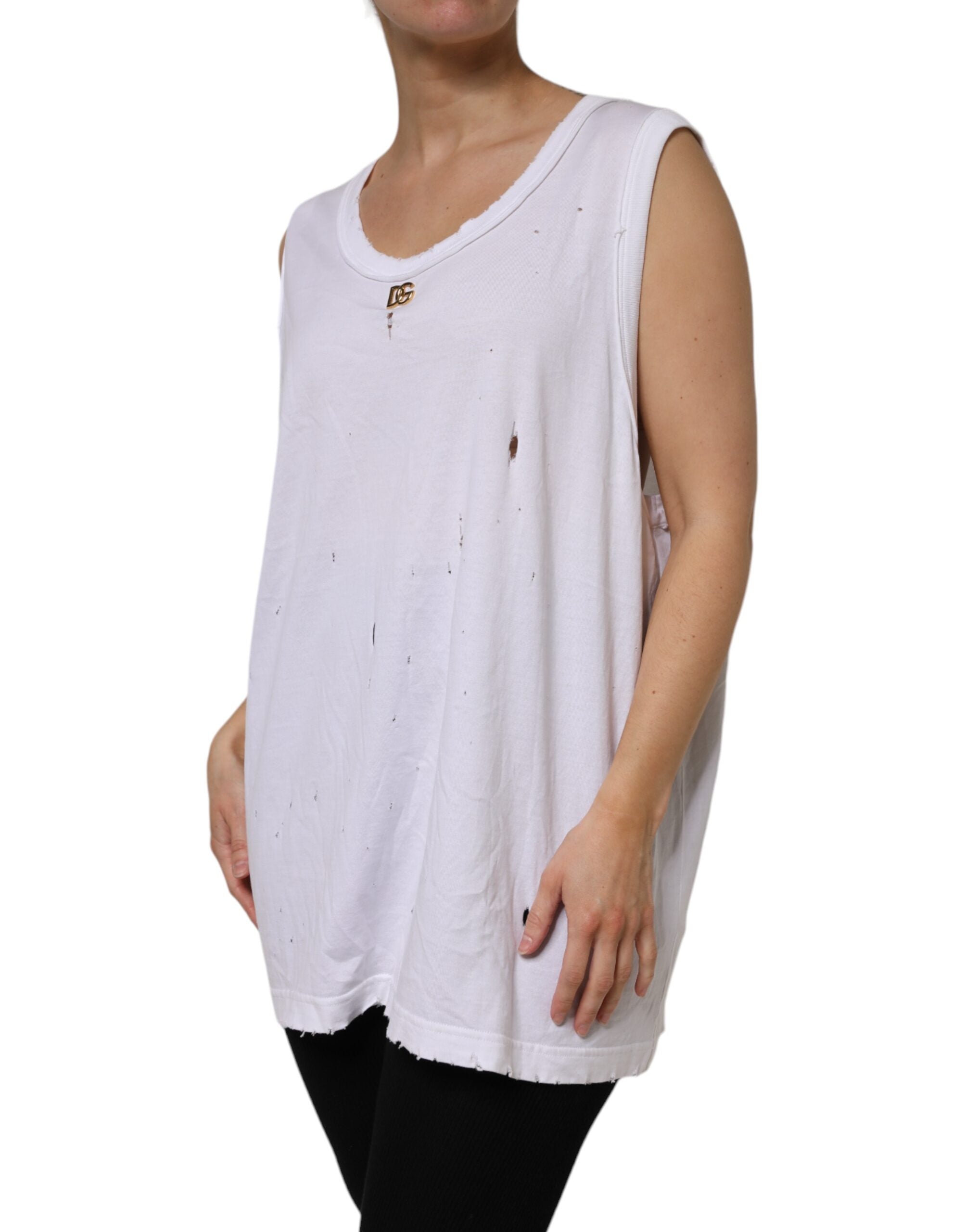 Dolce & Gabbana White Cotton Sleeveless Round Neck Tank Top Dolce & Gabbana