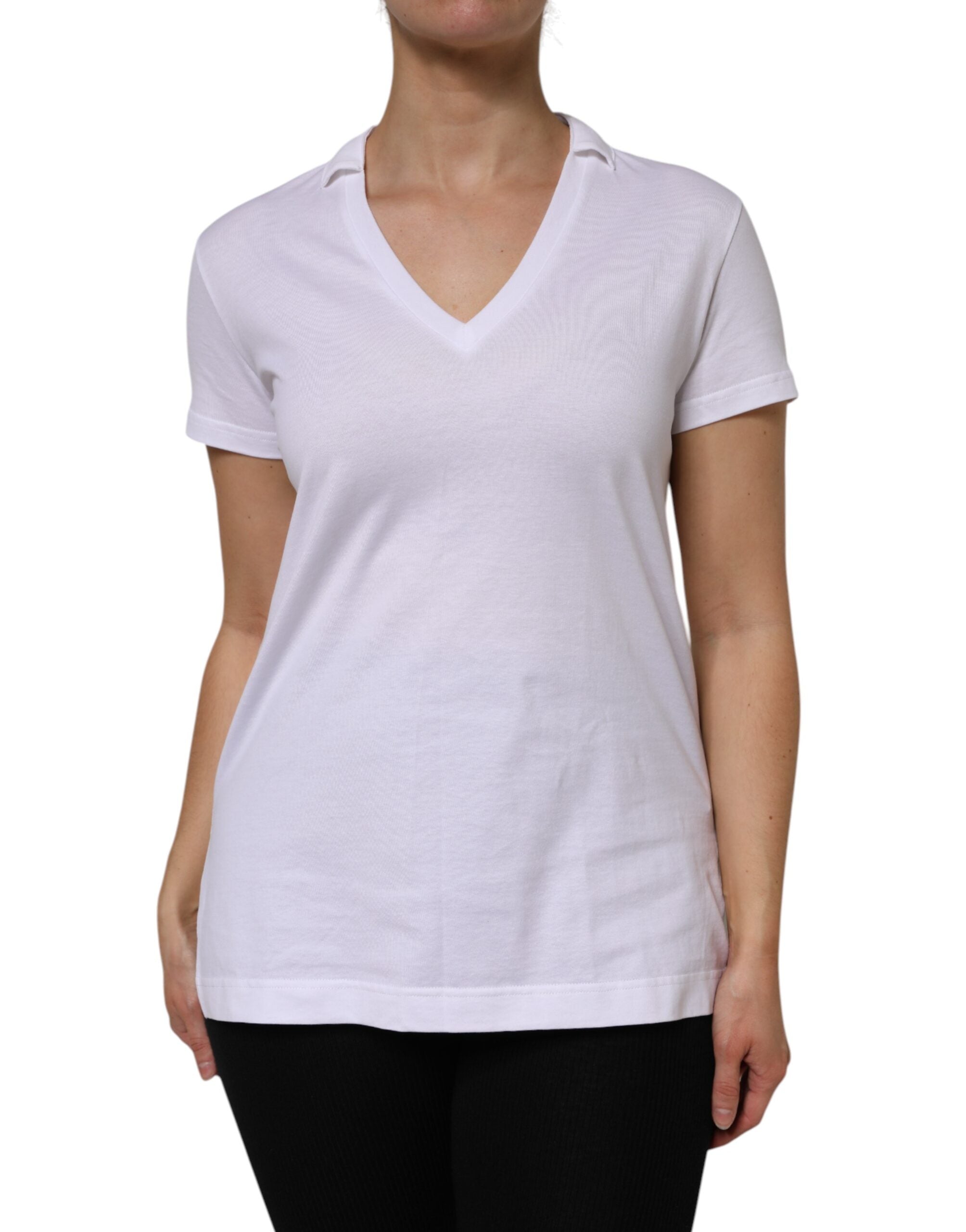 Dolce & Gabbana White Cotton Short Sleeve V-Neck Top T-shirt Dolce & Gabbana
