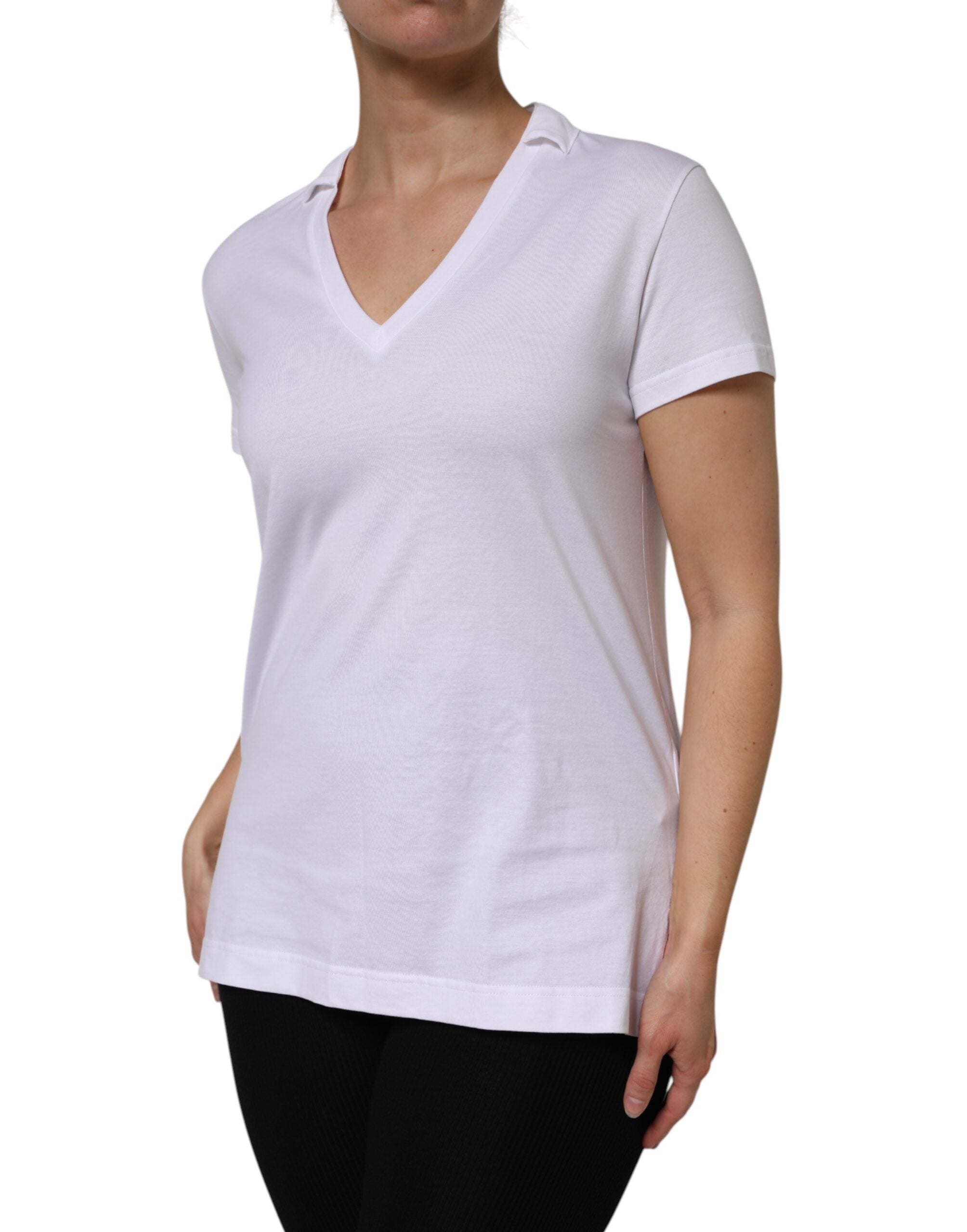 Dolce & Gabbana White Cotton Short Sleeve V-Neck Top T-shirt Dolce & Gabbana