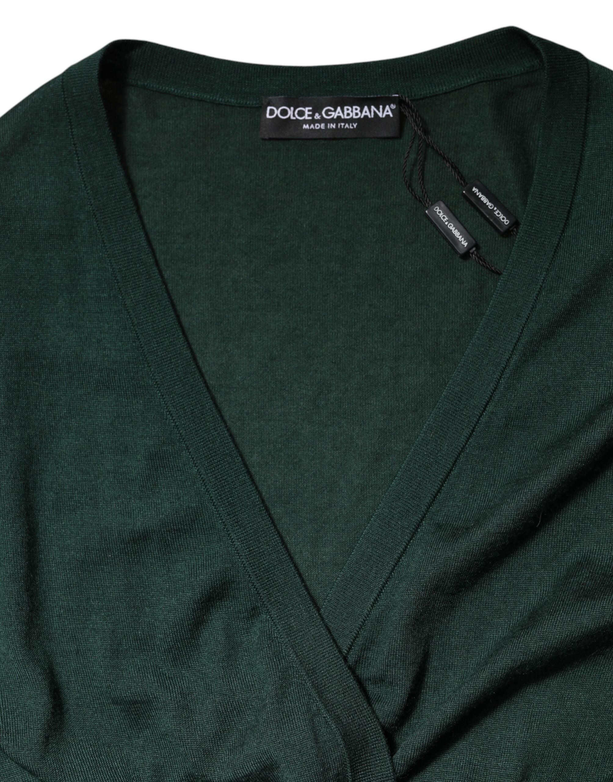 Dolce & Gabbana Dark Green Cashmere Silk Cardigan Sweater Dolce & Gabbana