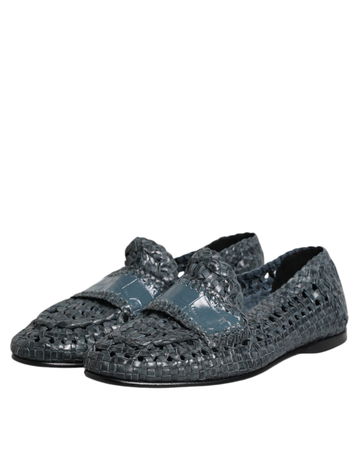 Dolce & Gabbana Blue Woven Leather Slip On Loafers Shoes