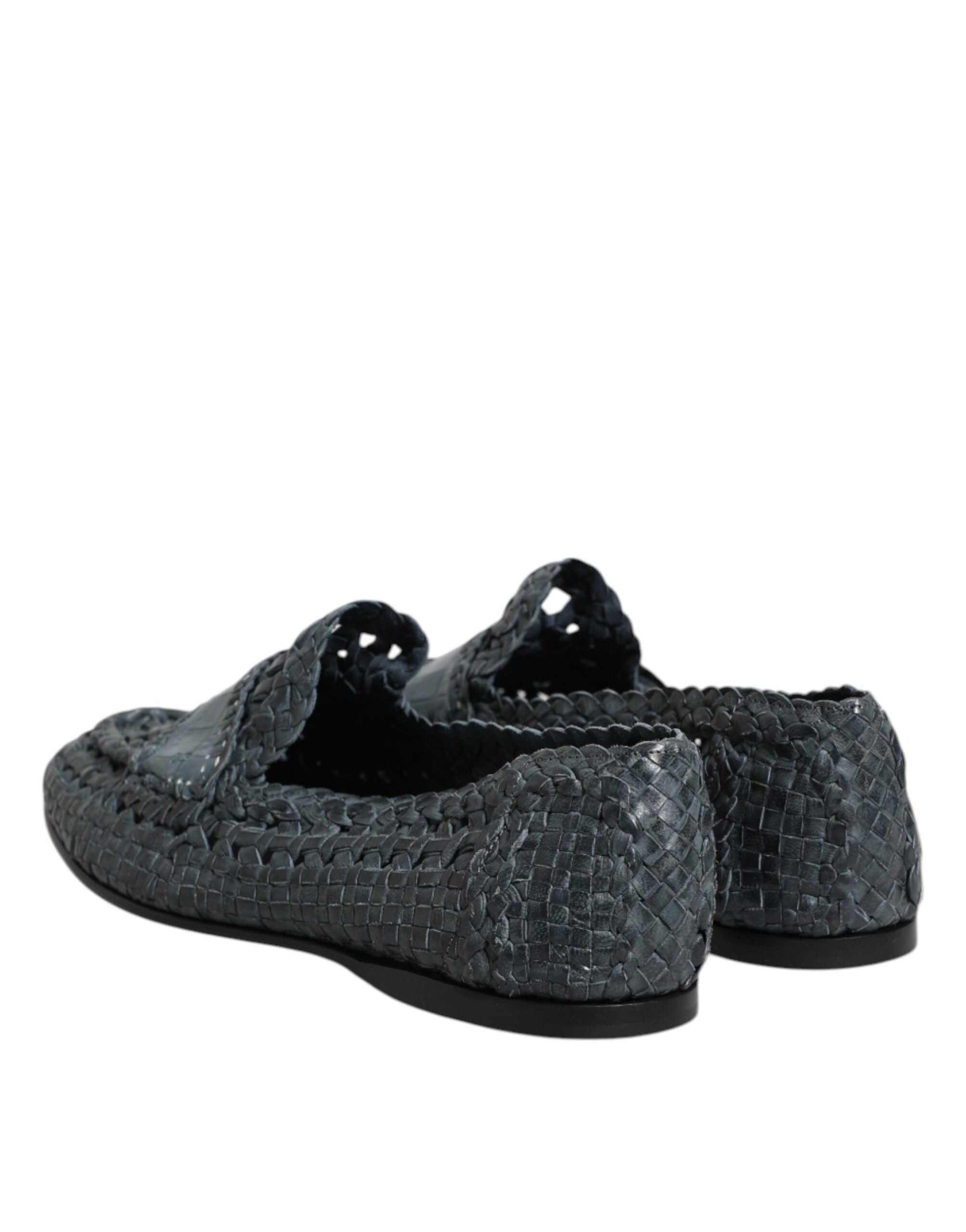 Dolce & Gabbana Blue Woven Leather Slip On Loafers Shoes Dolce & Gabbana